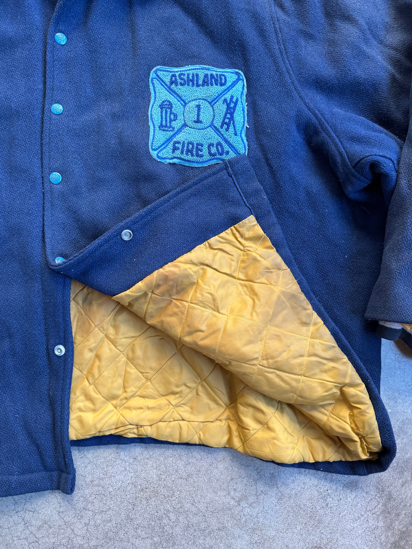 Vintage 1950s Blue Wool Ashland Fire Co. "David" Chainstitch Jacket | 4XL
