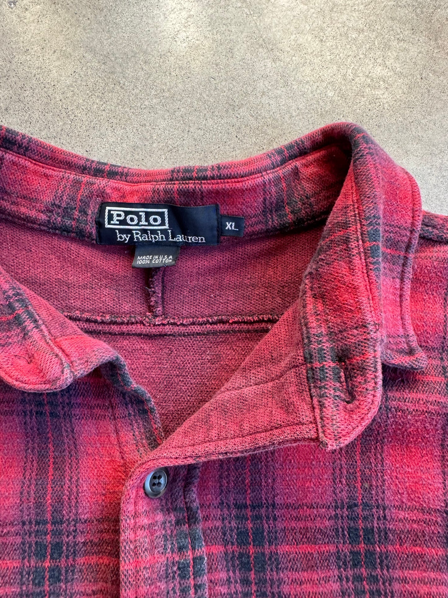 Vintage 1990s Polo Ralph Lauren Red Plaid Cotton Flannel Shirt | XL