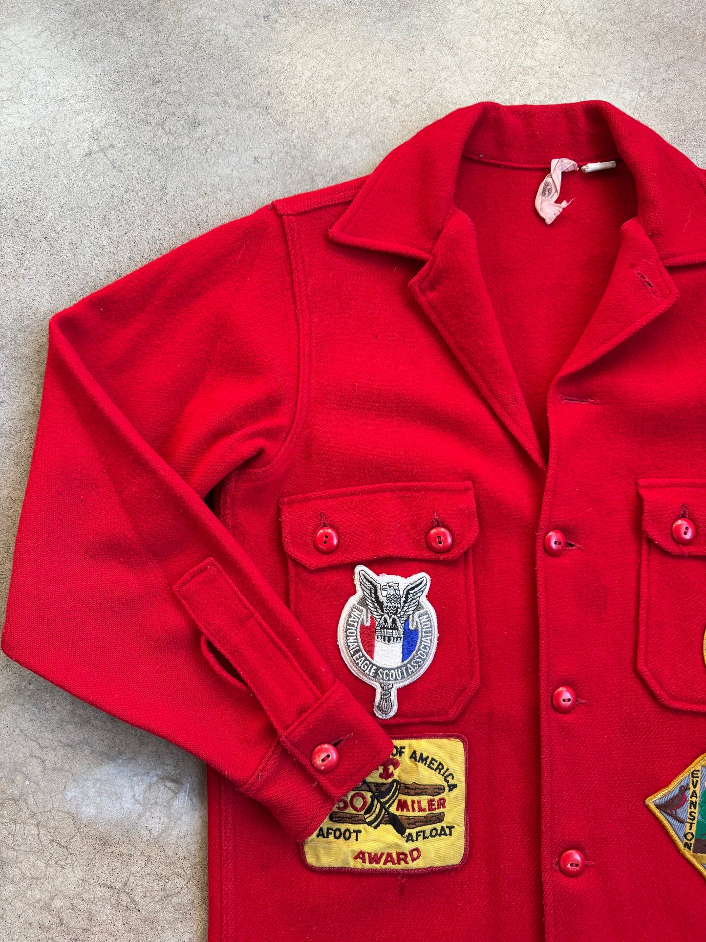 Vintage 1950s Boy Scouts BSA Patched Red Wool Shirt Jacket | 38