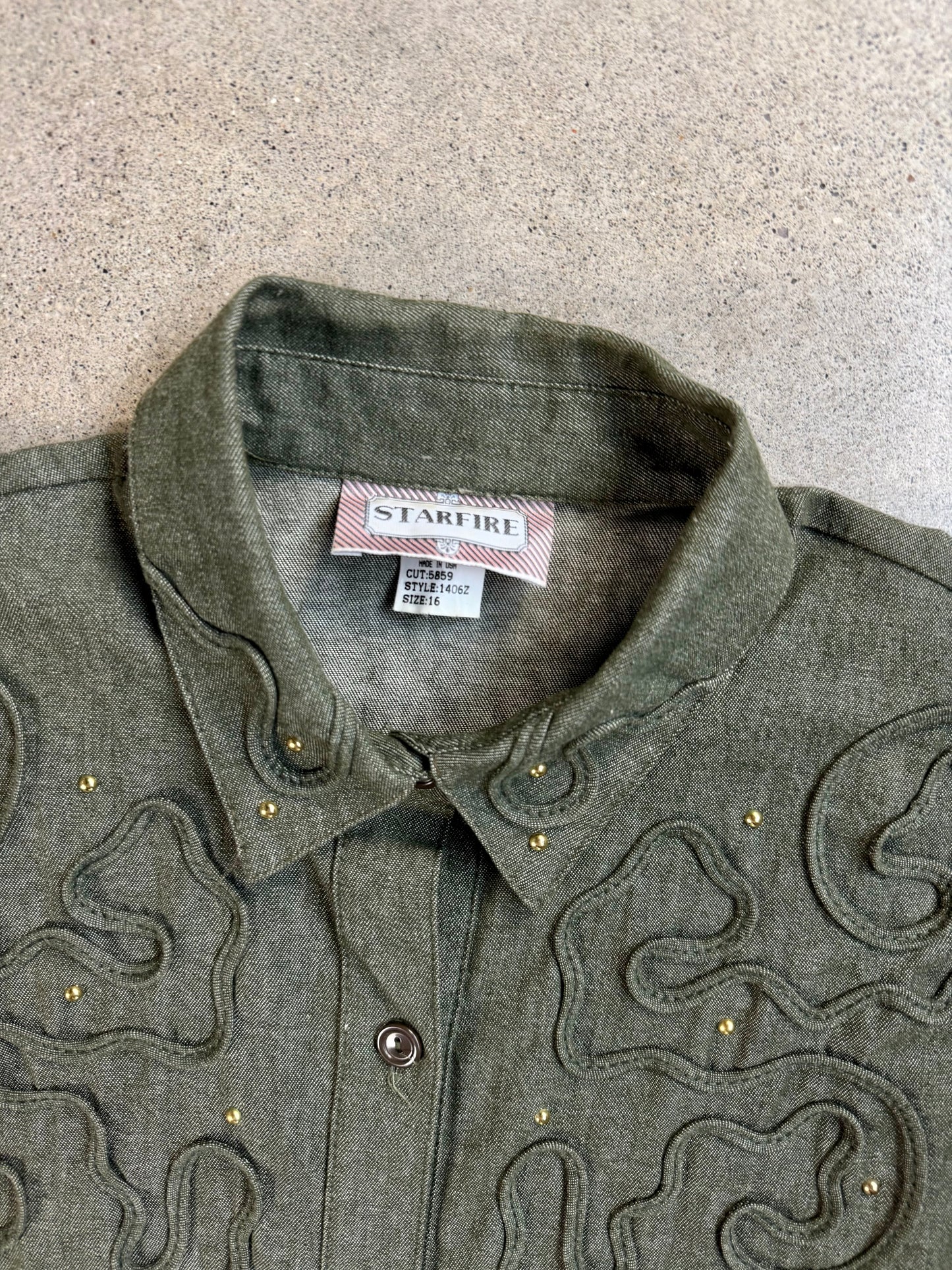 Vintage 1980s Starfire Green Embroidered Western Shirt | Large