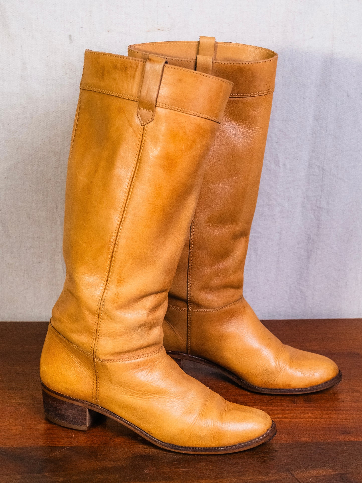 Vintage Tan Leather Knee-High Riding Boots | Women’s 10