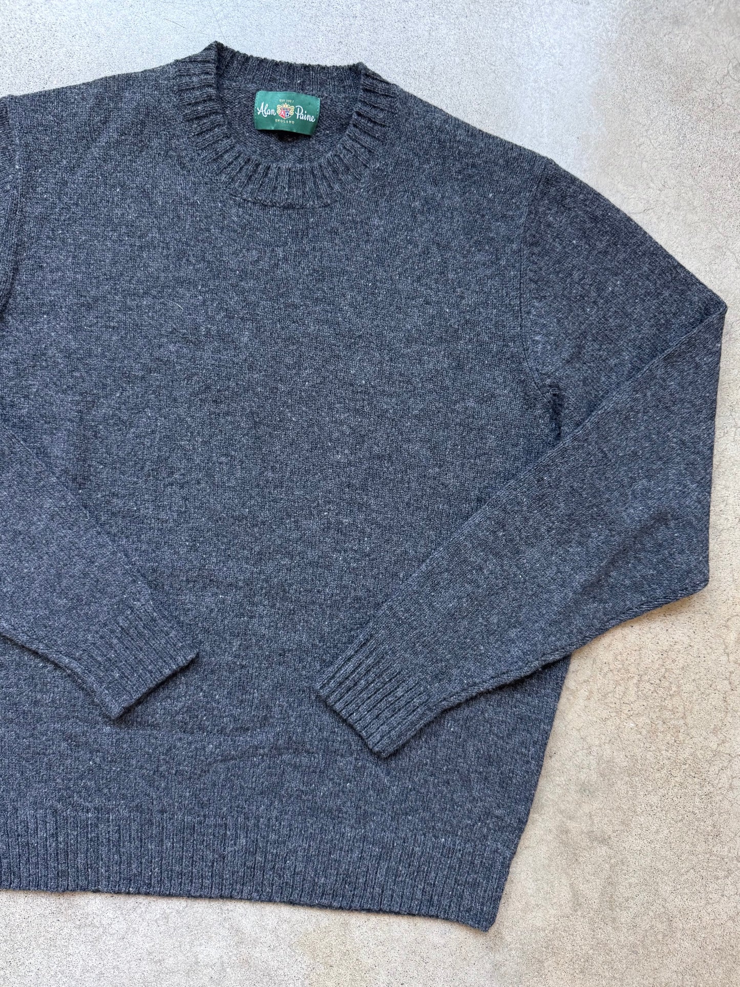 Vintage Alan Paine Charcoal Grey Wool Crewneck Sweater | Large