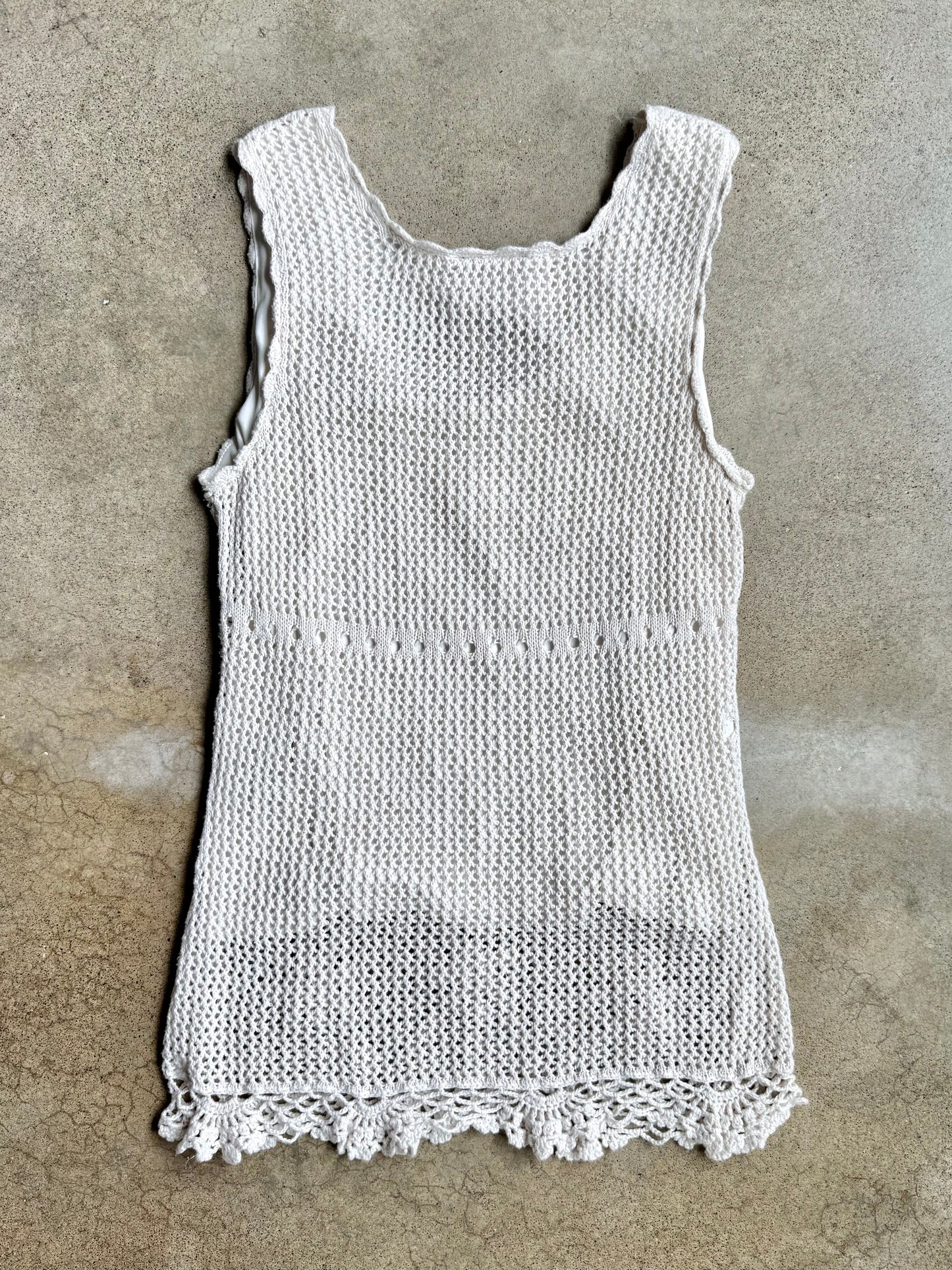 Vintage 1990s A.B. Studio White Crochet Tank Top | Large