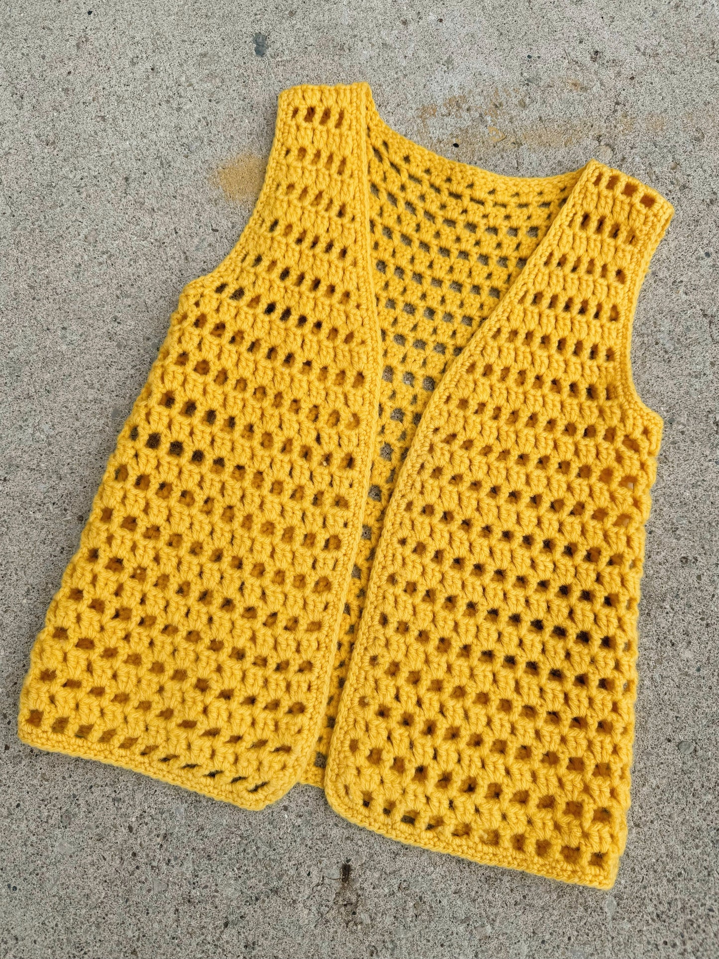 Vintage 1970s Handmade Yellow Crochet Vest