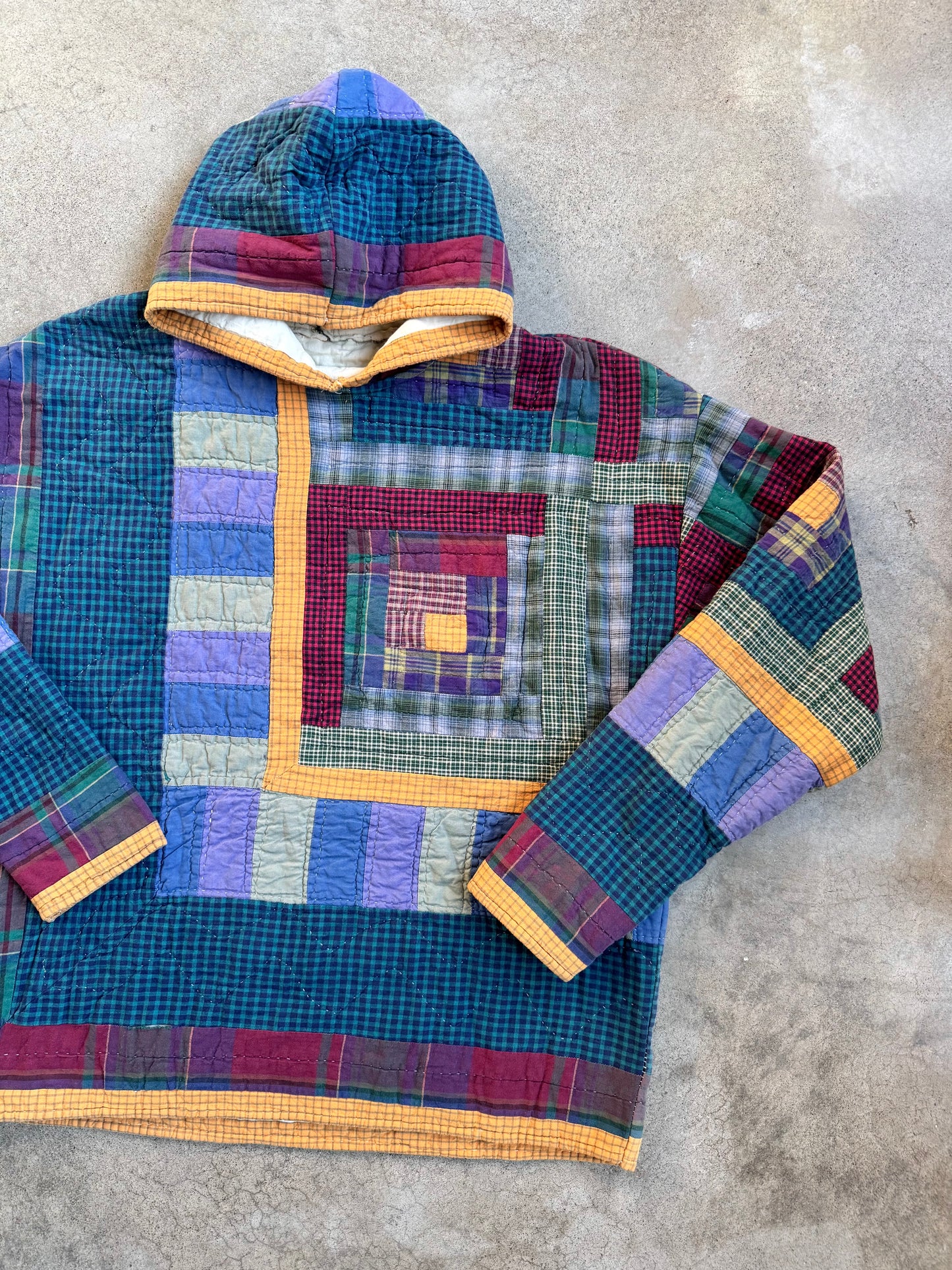 Handmade Quilted Patchwork Hoodie Sweatshirt | XL