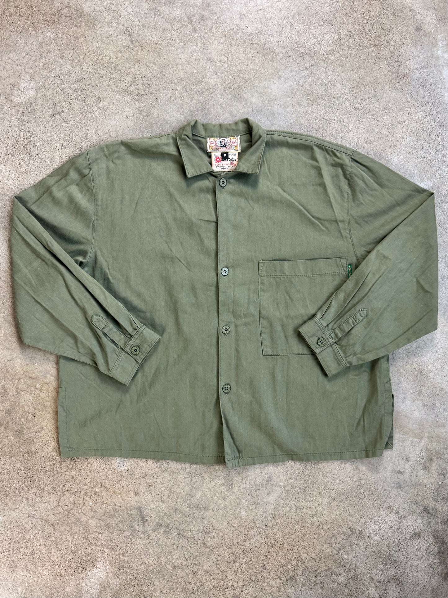 Vintage 1990s Bis by Gene Ewing Green Cotton Button-Up Shirt | M/L