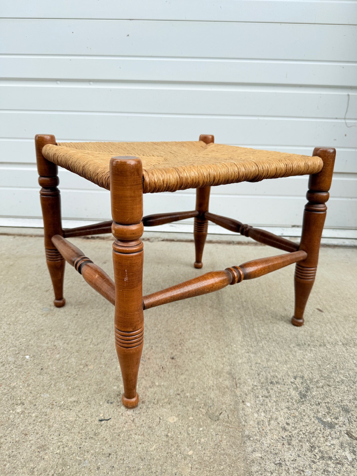 Vintage 1950s/60s Handmade Woven Wood Footstool