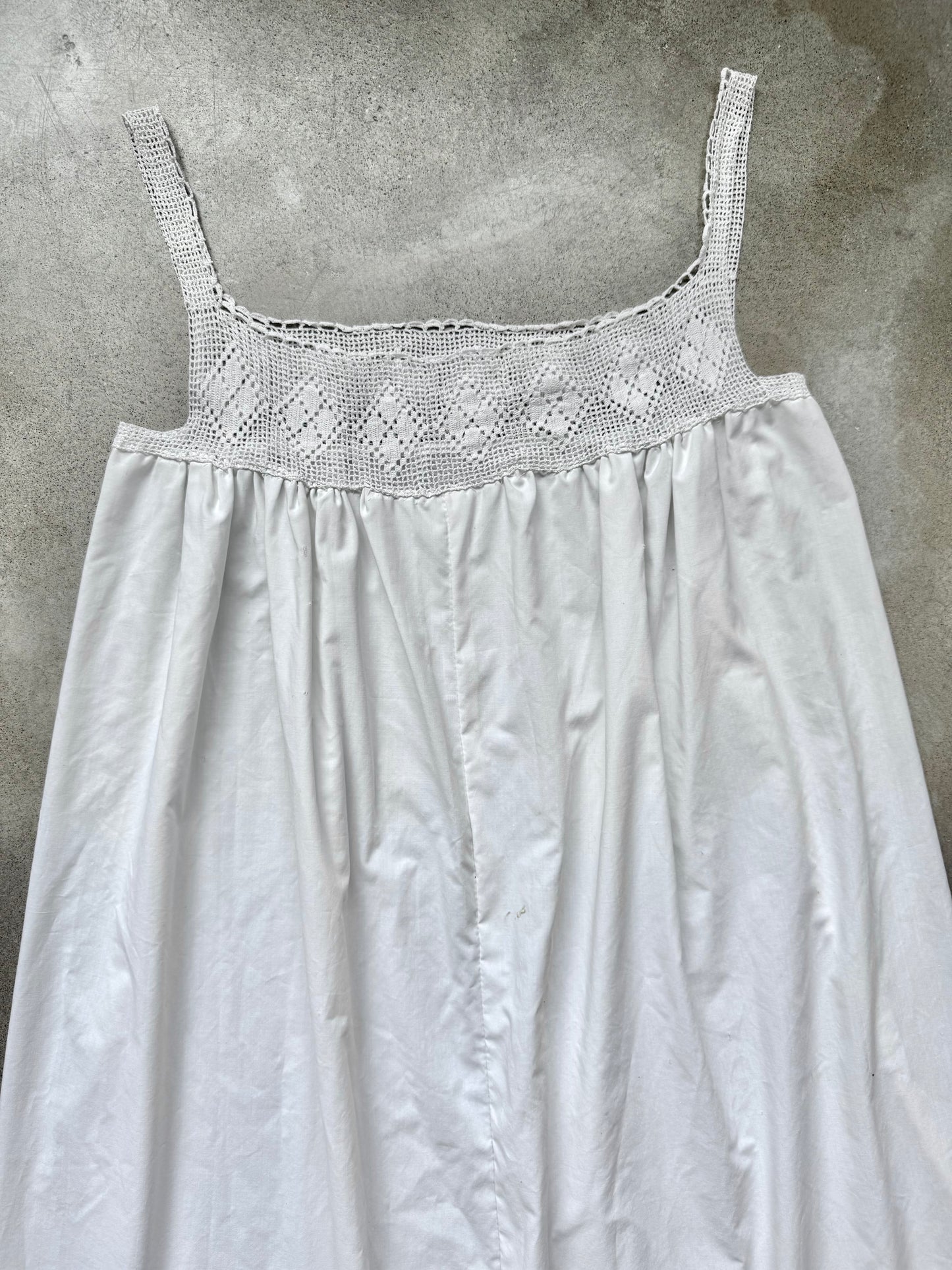 Antique Edwardian Crochet Yoke White Cotton Nightgown | Large