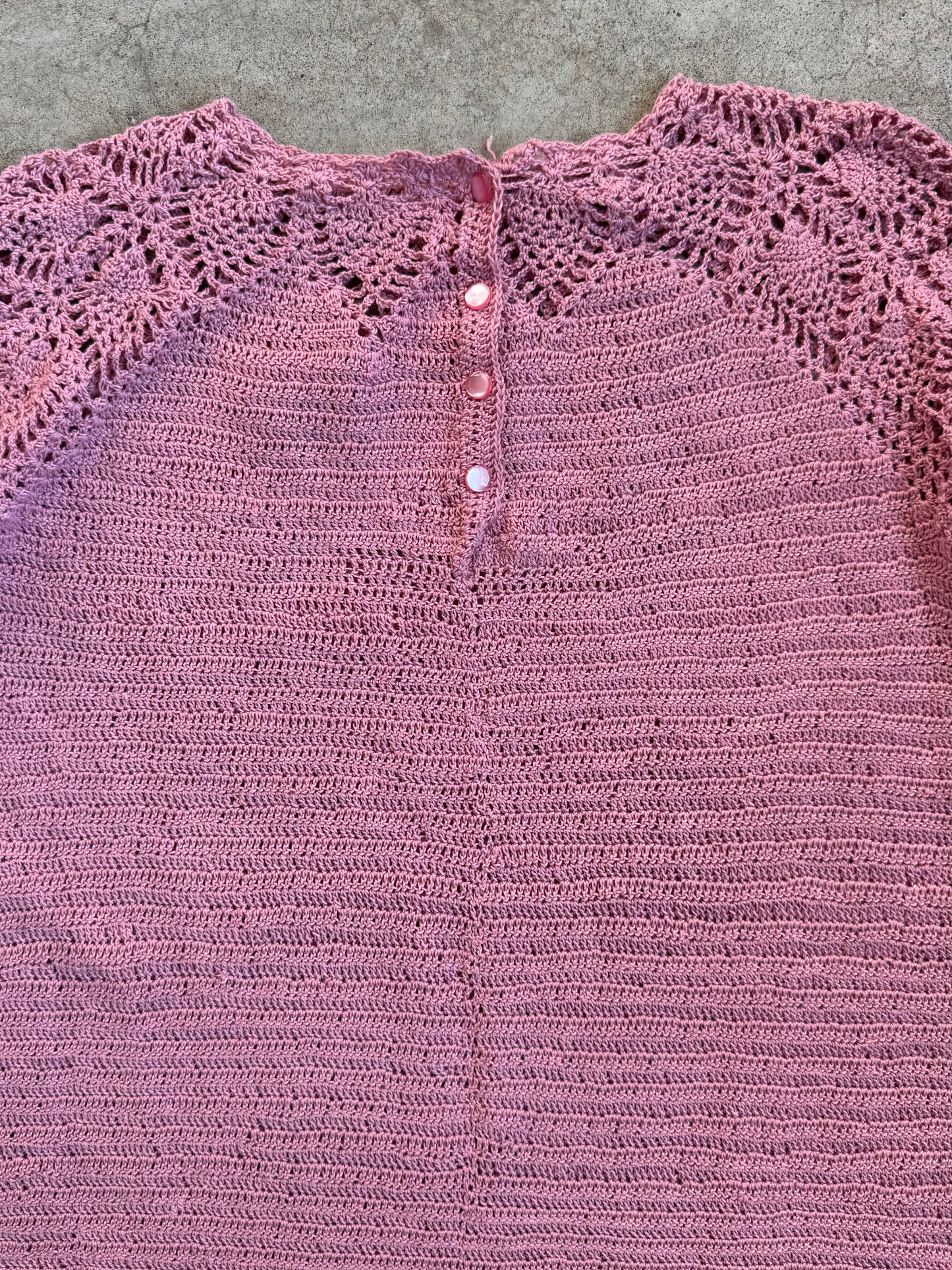 Vintage 1930s Handmade Pink Crochet A-Line Sweater Dress | S/M