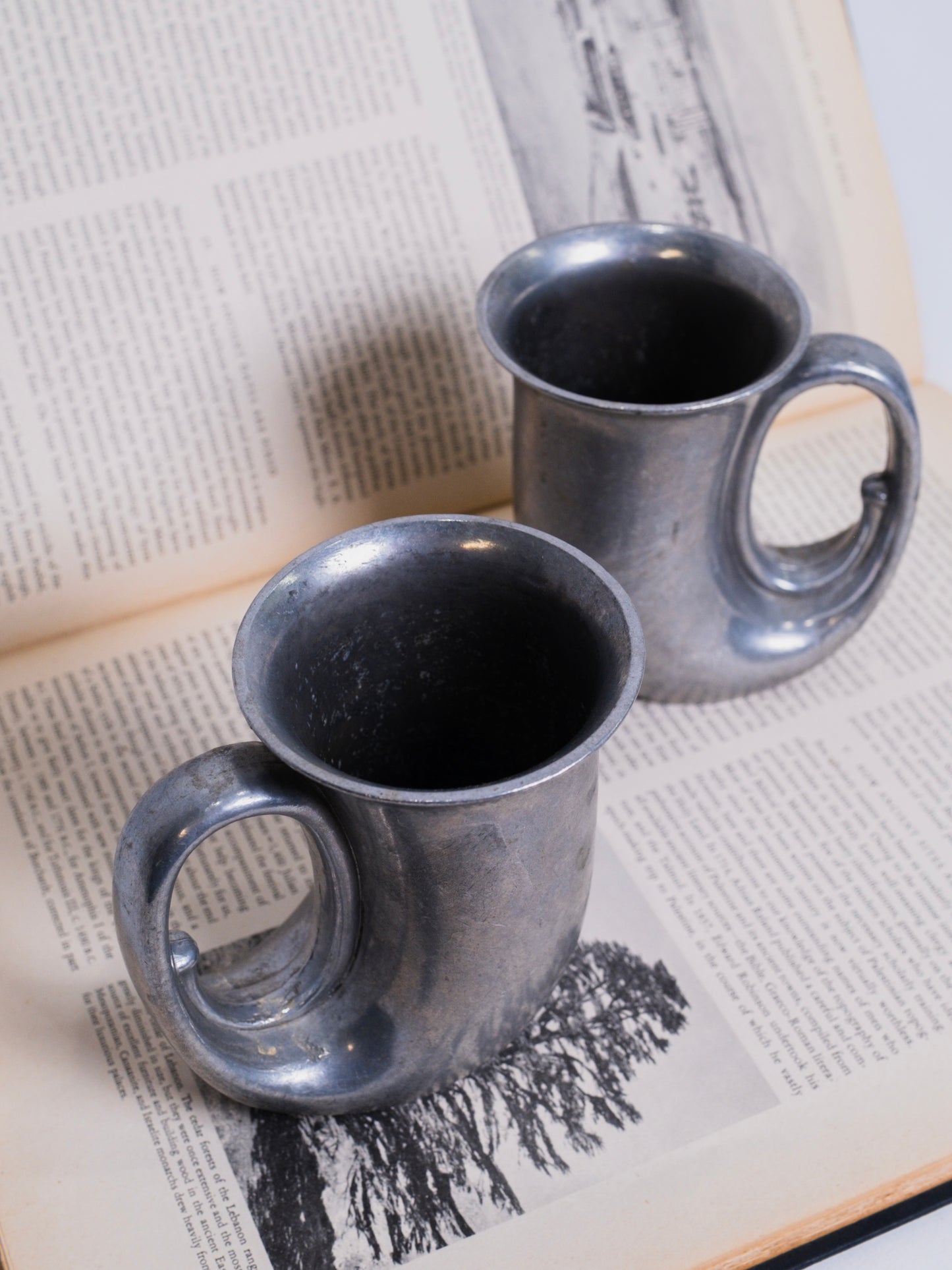 Vintage 1940s Duratale by Leonard Italian Pewter Tavern Horn Mugs | Set of 2