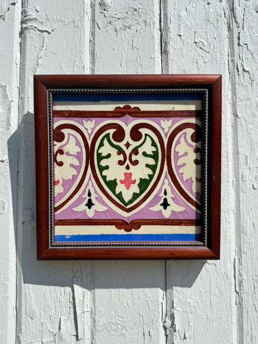Antique 1920s Framed Hand-Painted Ceramic Tile