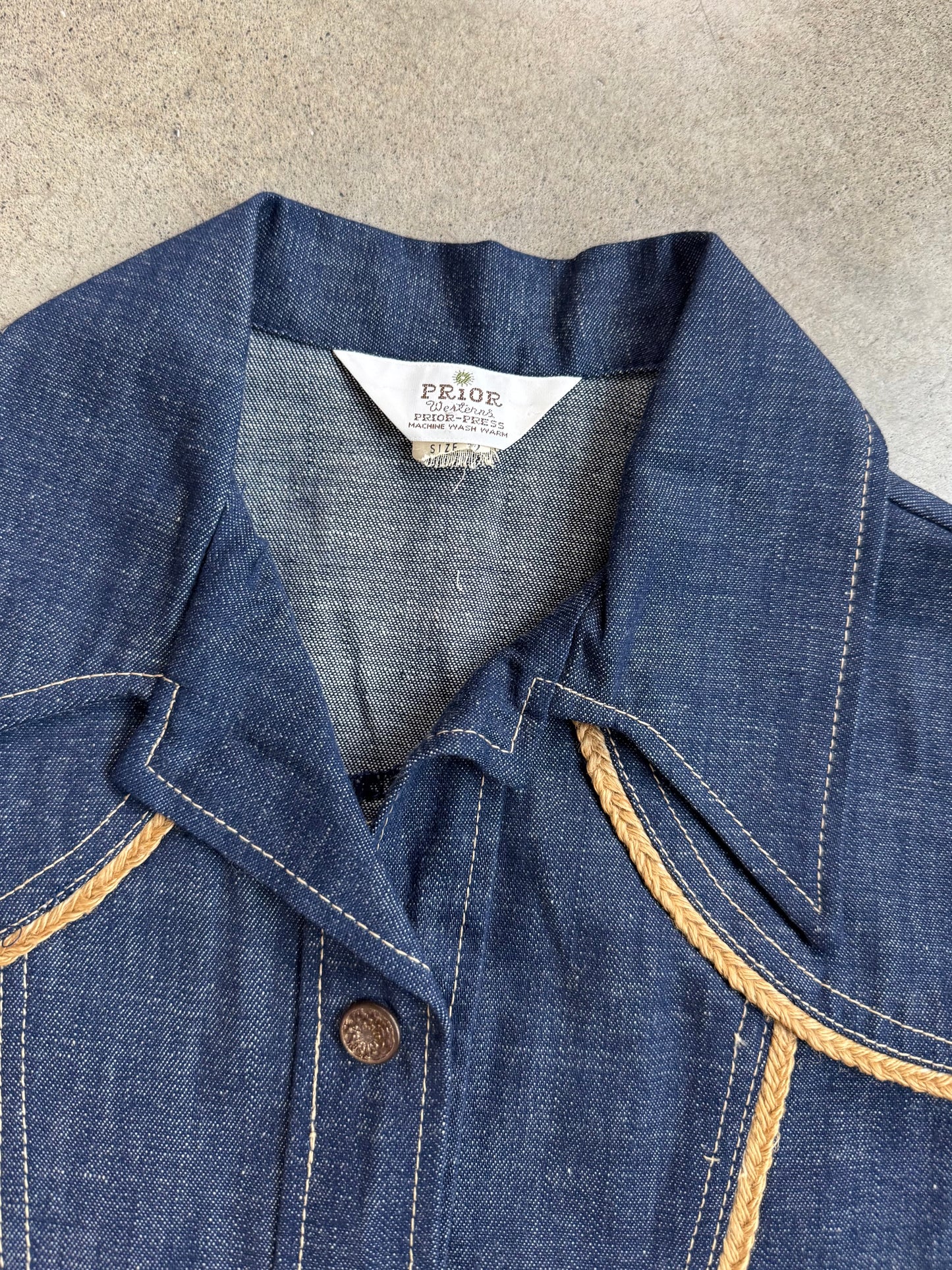 Vintage 1970s Prior Western Braided Trim Denim Vest Top | XS/S