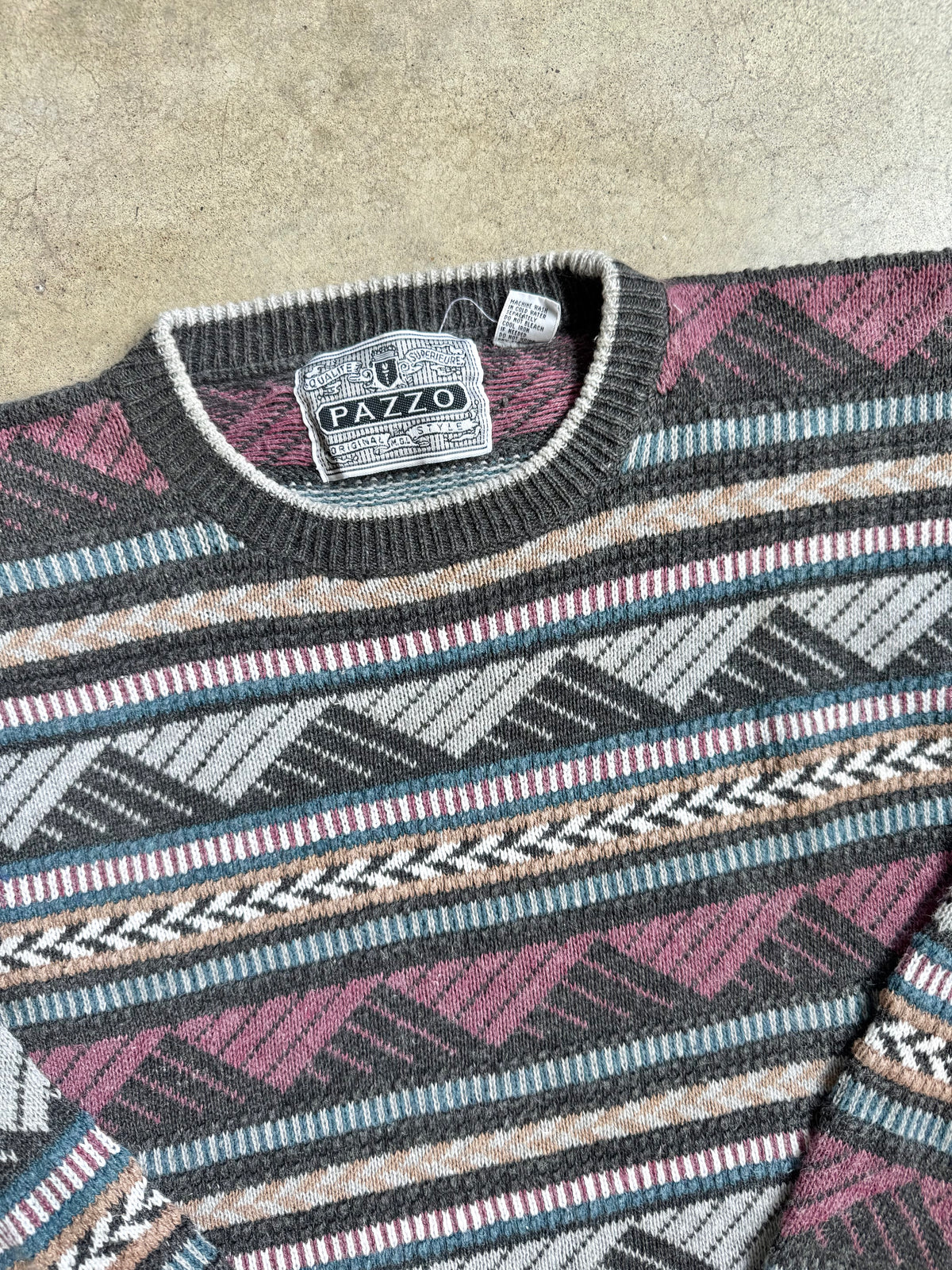 Vintage 1980s/90s Pazzo Geometric Striped Crewneck Sweater | Large