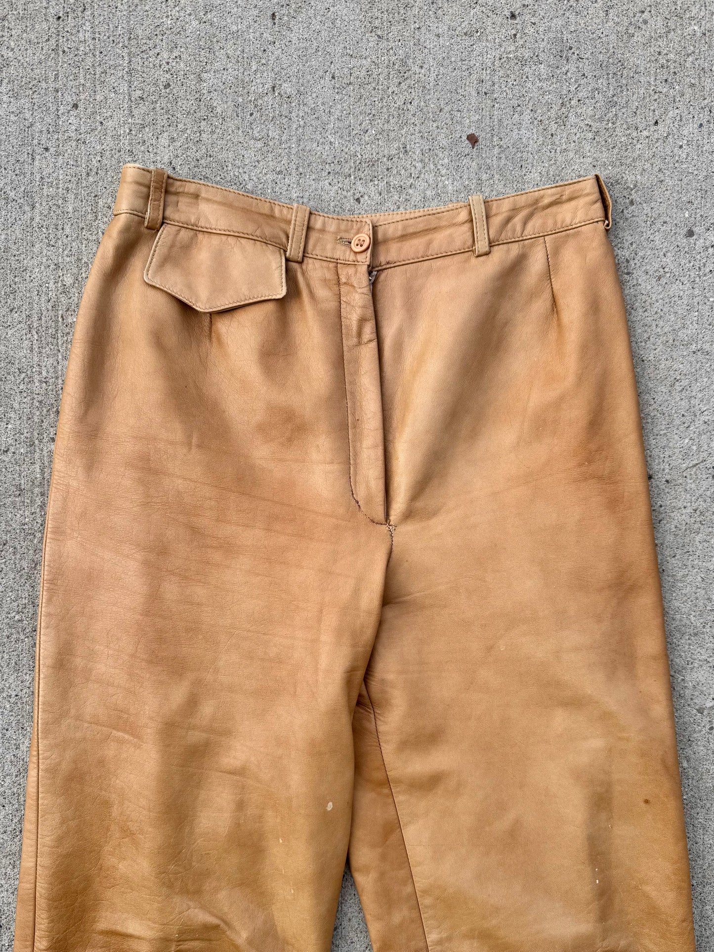 Vintage 1970s/80s Kasper J.L. Sport Tan Leather Pants | Waist 27”