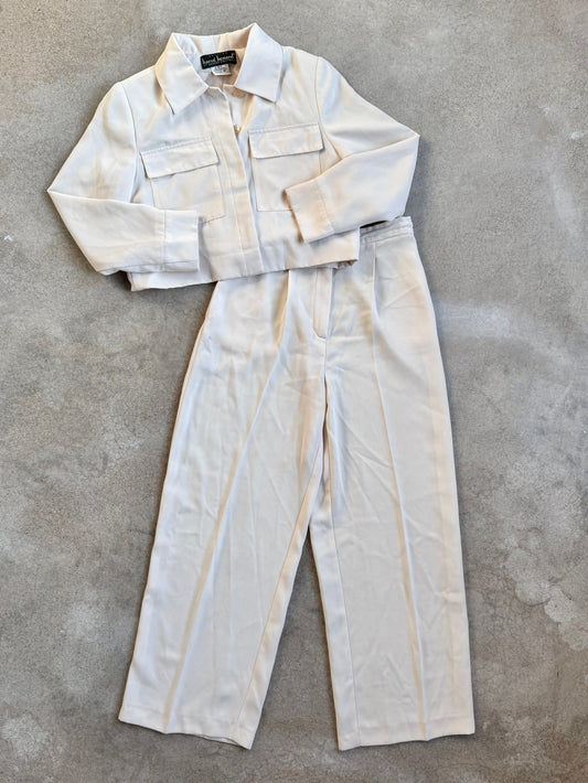Vintage 1990s Harvé Benard Cream Two-Piece Pant Suit | Small