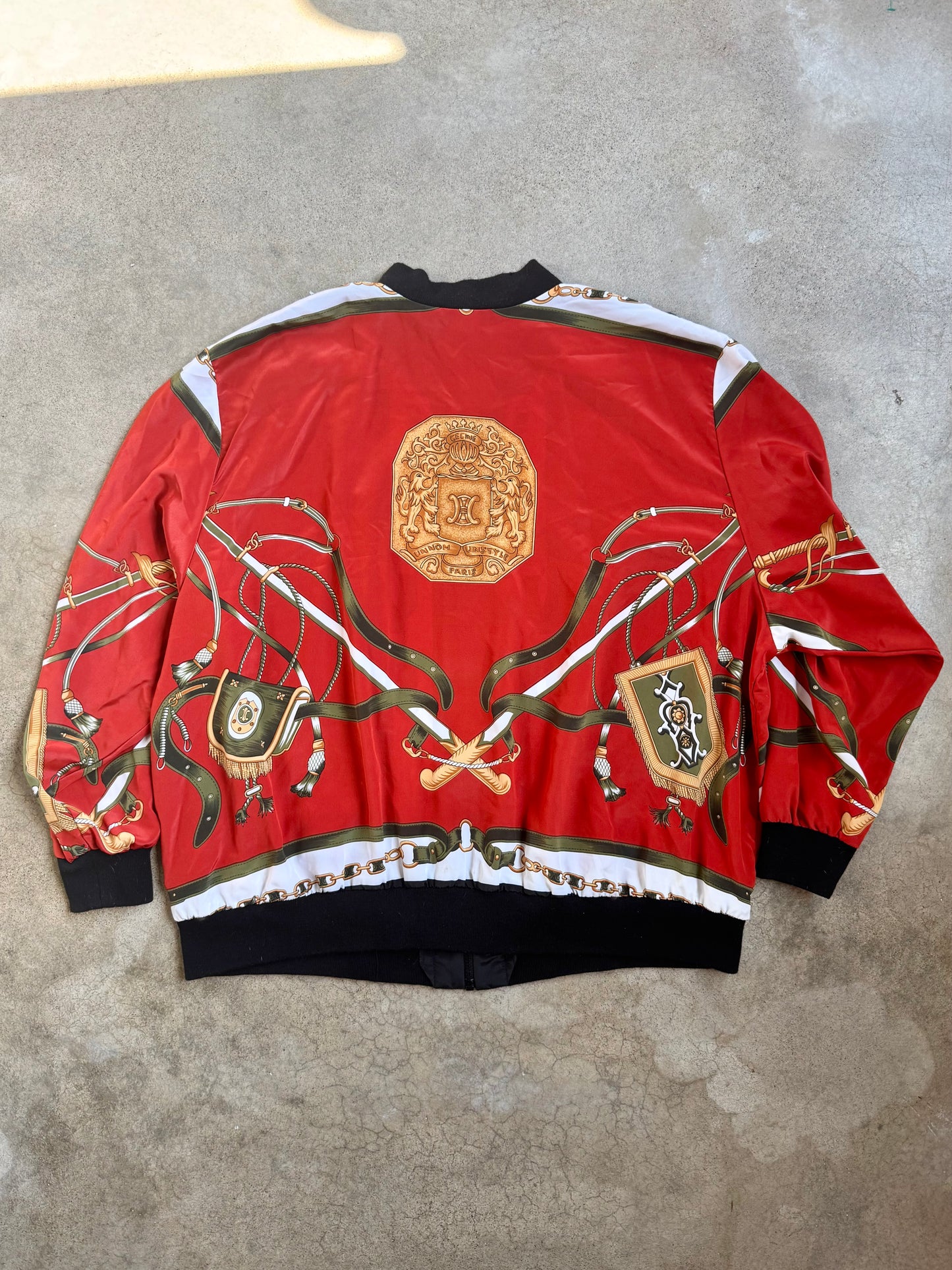 Vintage 1980s Gemini II Baroque Gold Chain Zip-Up Bomber Jacket | 3XL