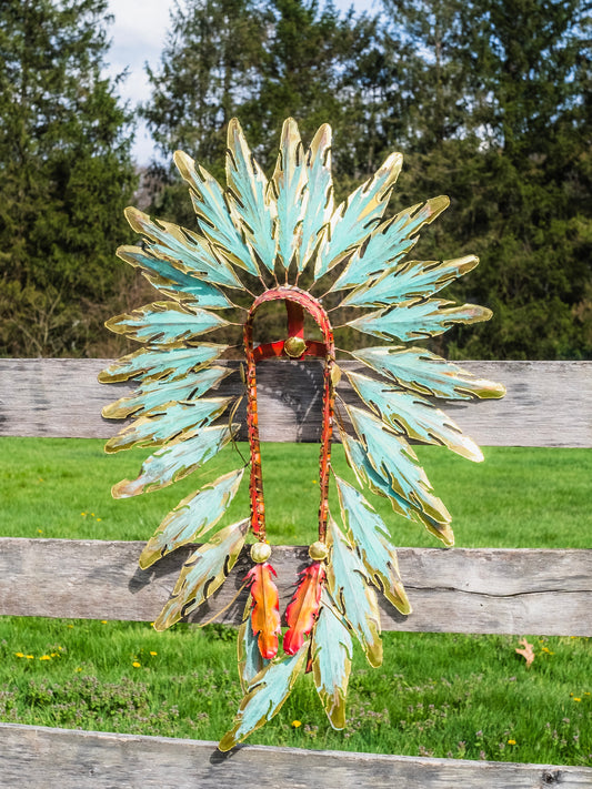 Vintage Solid Brass Native American Headdress Wall Art