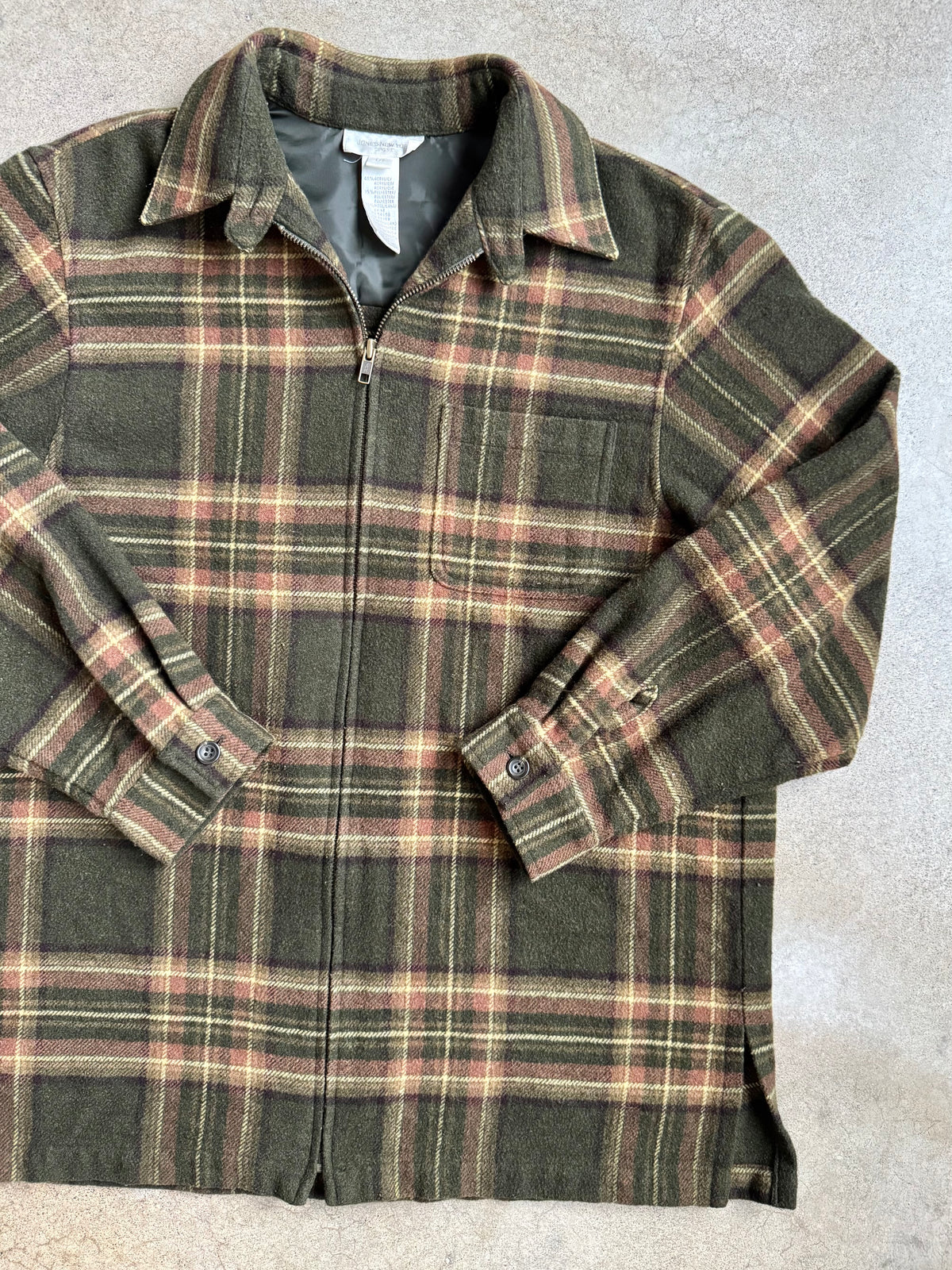 Vintage 1990s Jones New York Green Plaid Wool-Blend Jacket | Large