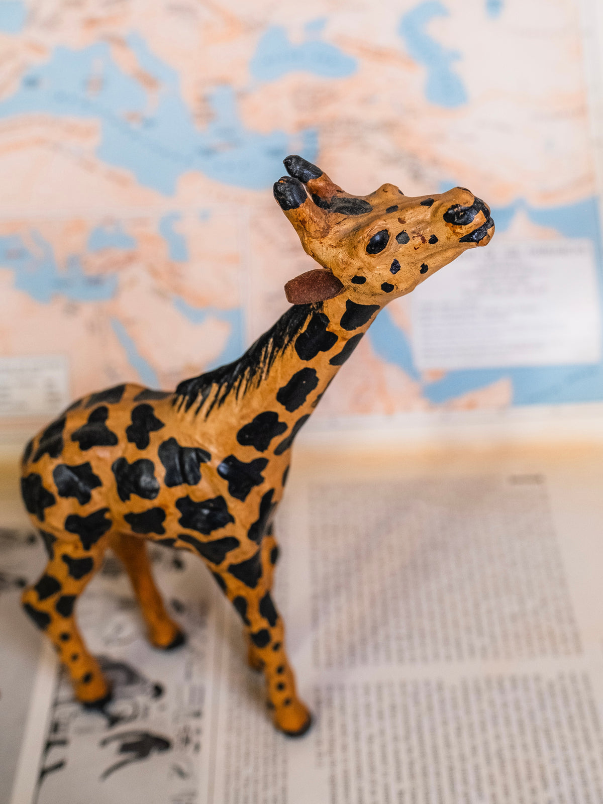 Vintage Leather-Wrapped Hand-Painted Giraffe Figurine