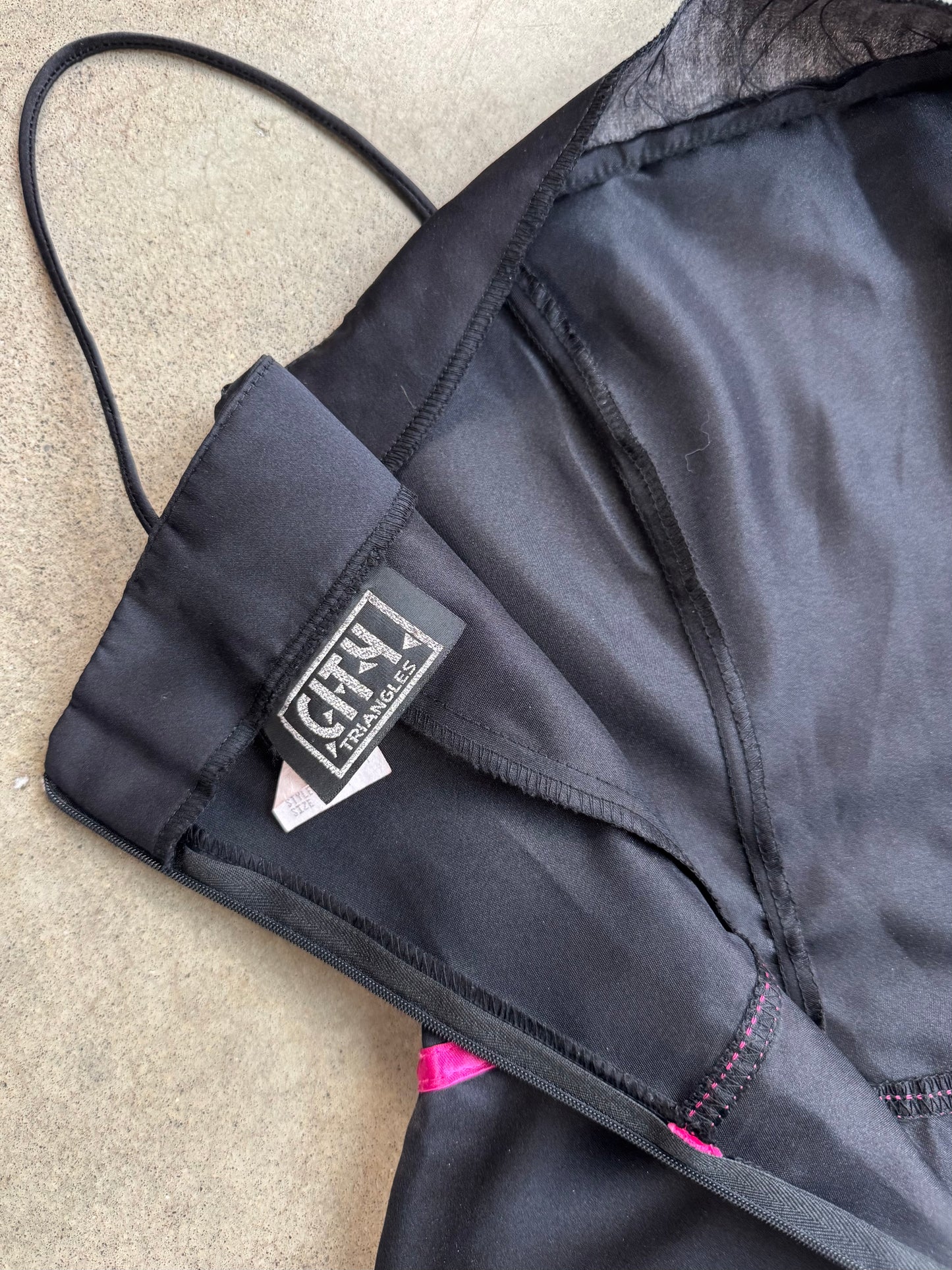 Vintage 1990s City Triangles Black & Pink Satin Asymmetric Party Dress | XS