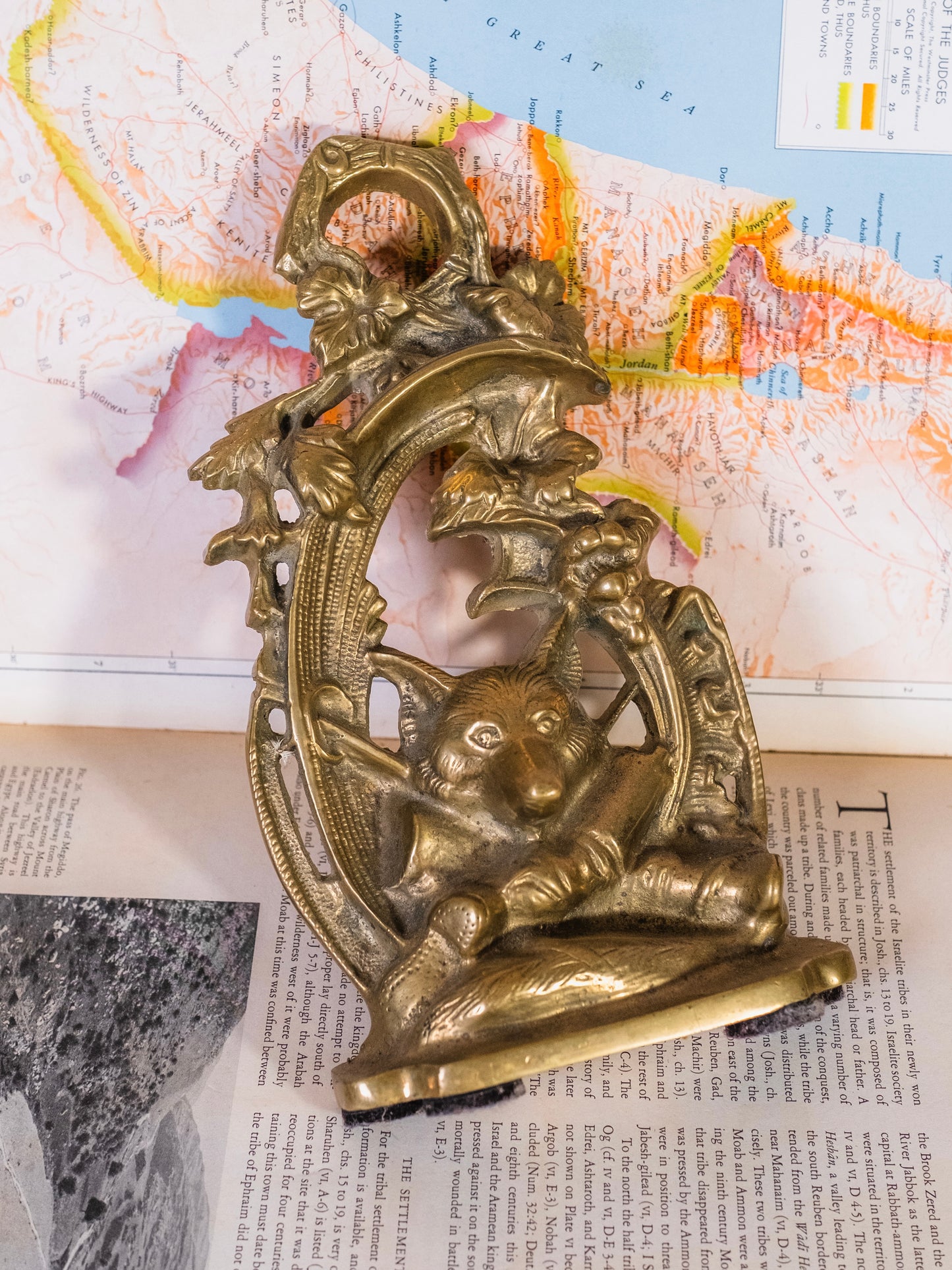 Antique Victorian English Fox Hunting Brass Doorstop