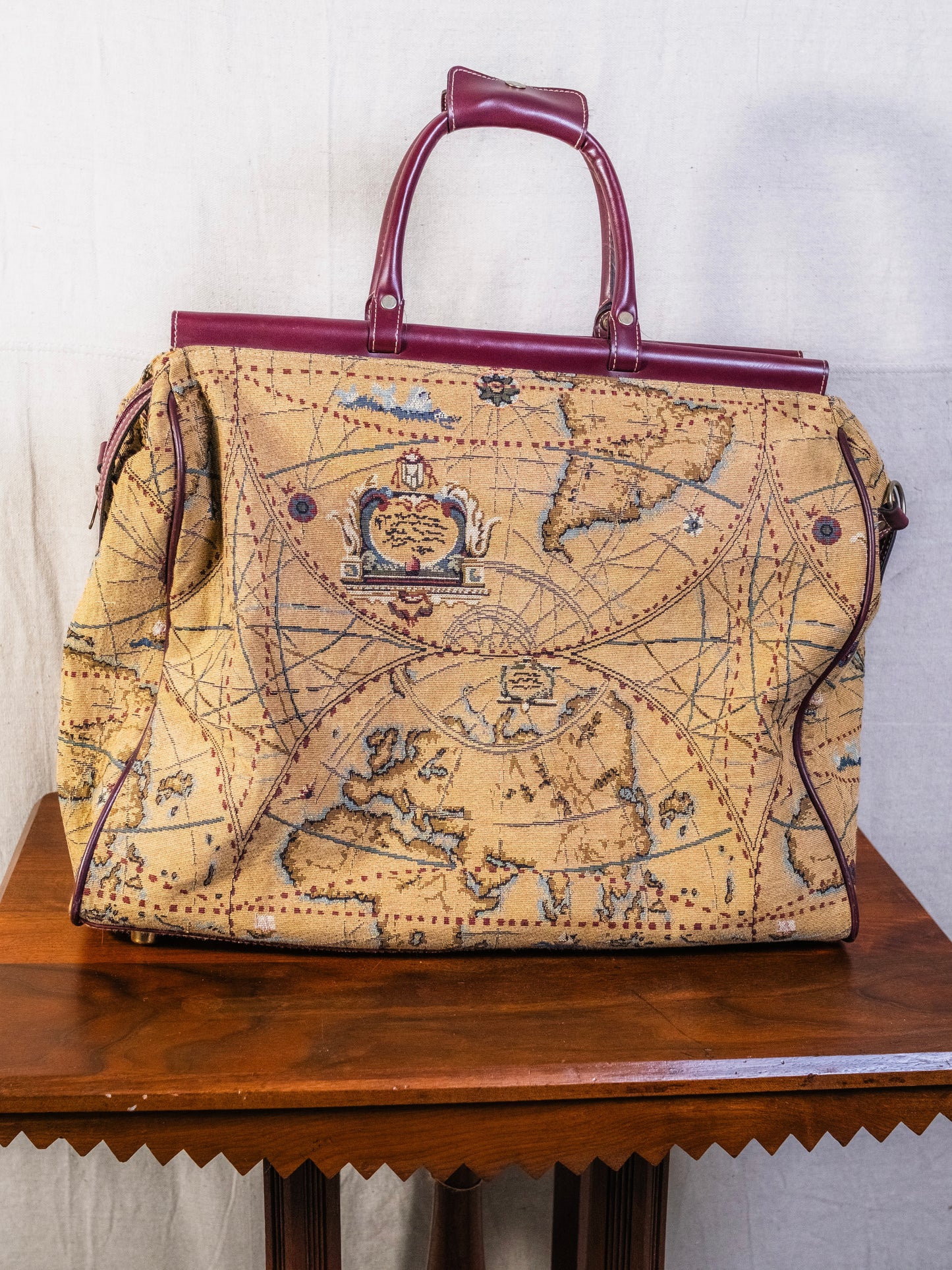 Vintage 1980s Capezio Map Tapestry Luggage Bag