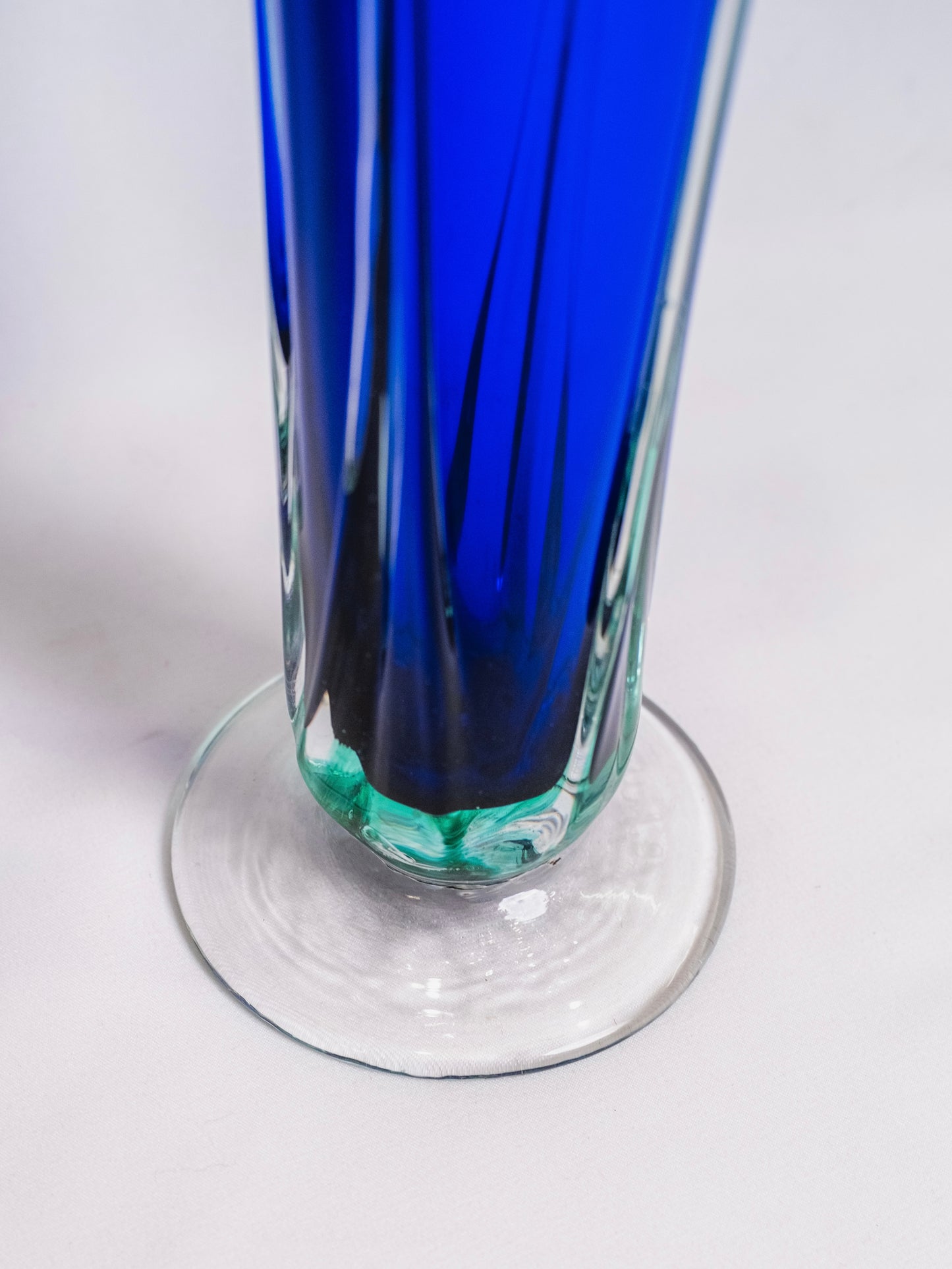 Vintage Signed Blue & Green Handblown Glass Murano-Style Flower Vase