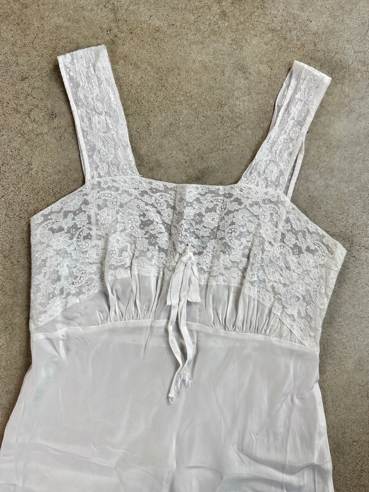 Vintage 1940s Skylon White Lace Nightgown Slip Dress | Small