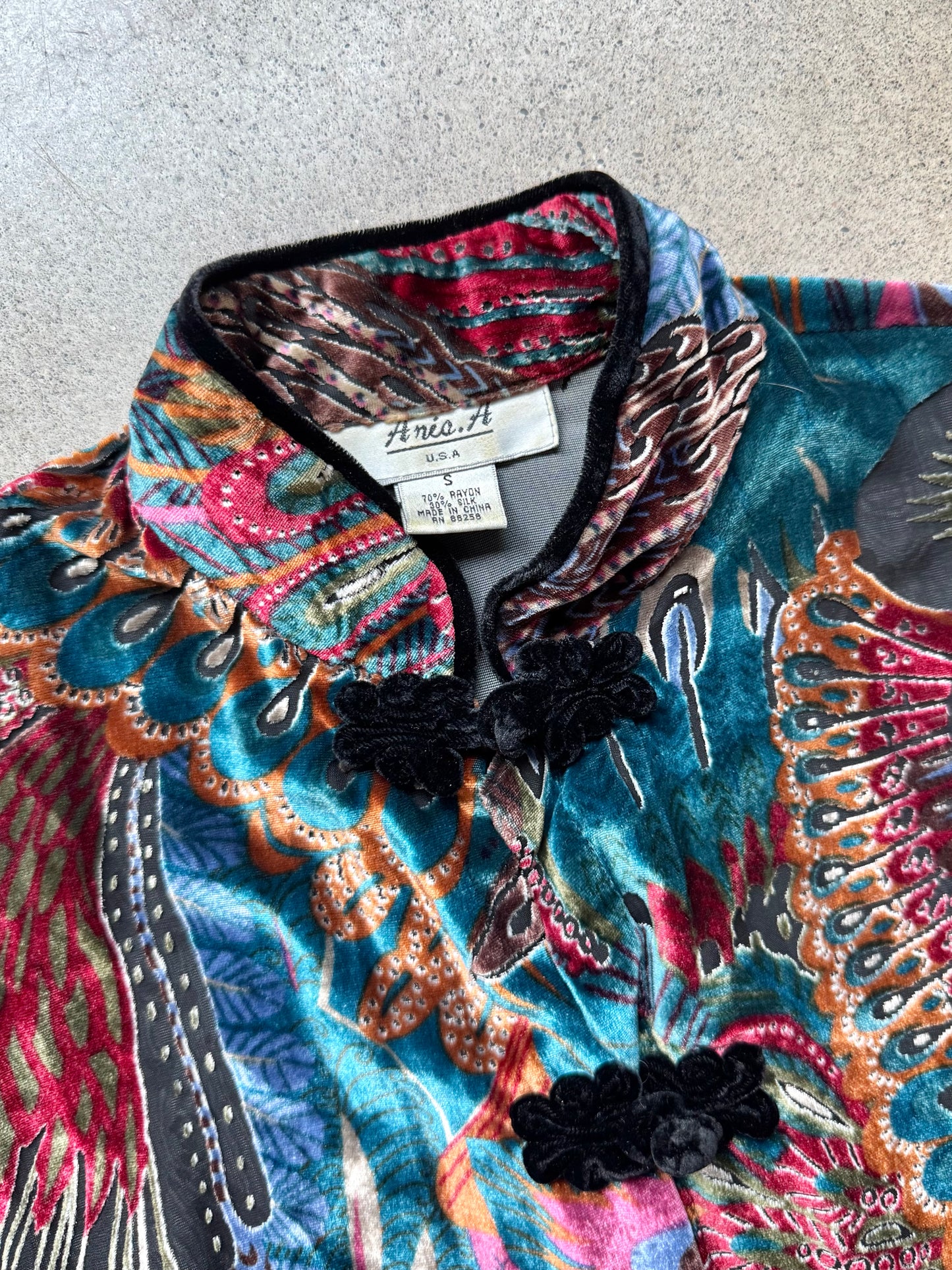 Vintage 1990s Aris A. Peacock Feather Velvet Burnout Silk-Blend Blouse | Small