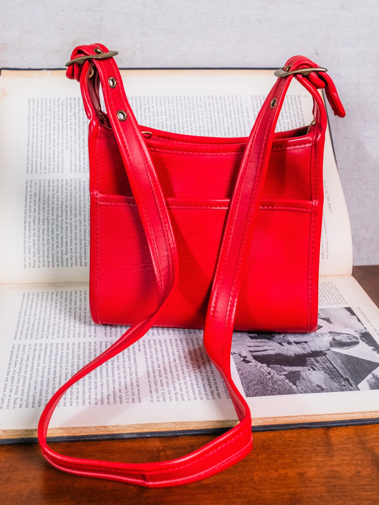 Vintage 1970s Red Leather Coach-Style Crossbody Bag