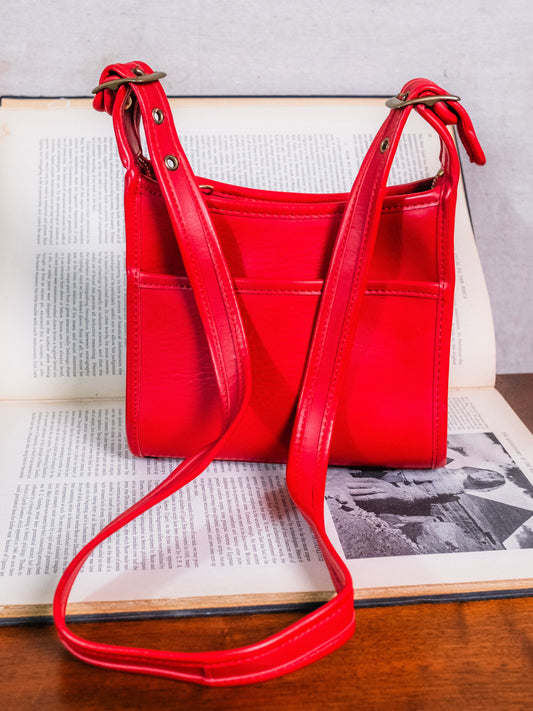 Vintage 1970s Red Leather Coach-Style Crossbody Bag