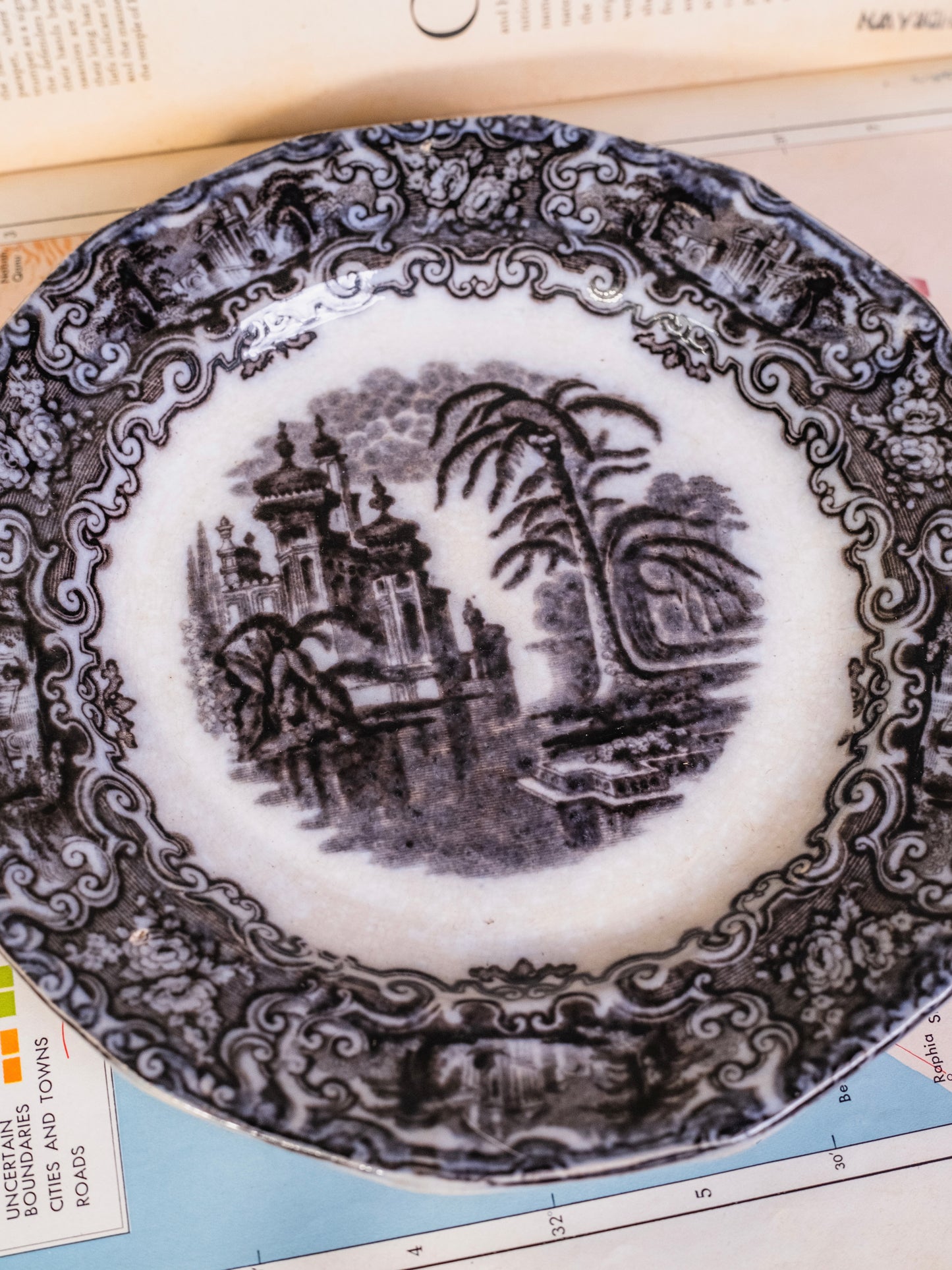 Antique 19th Century E. Challinor “Calcutta” Transferware Dinner Plate