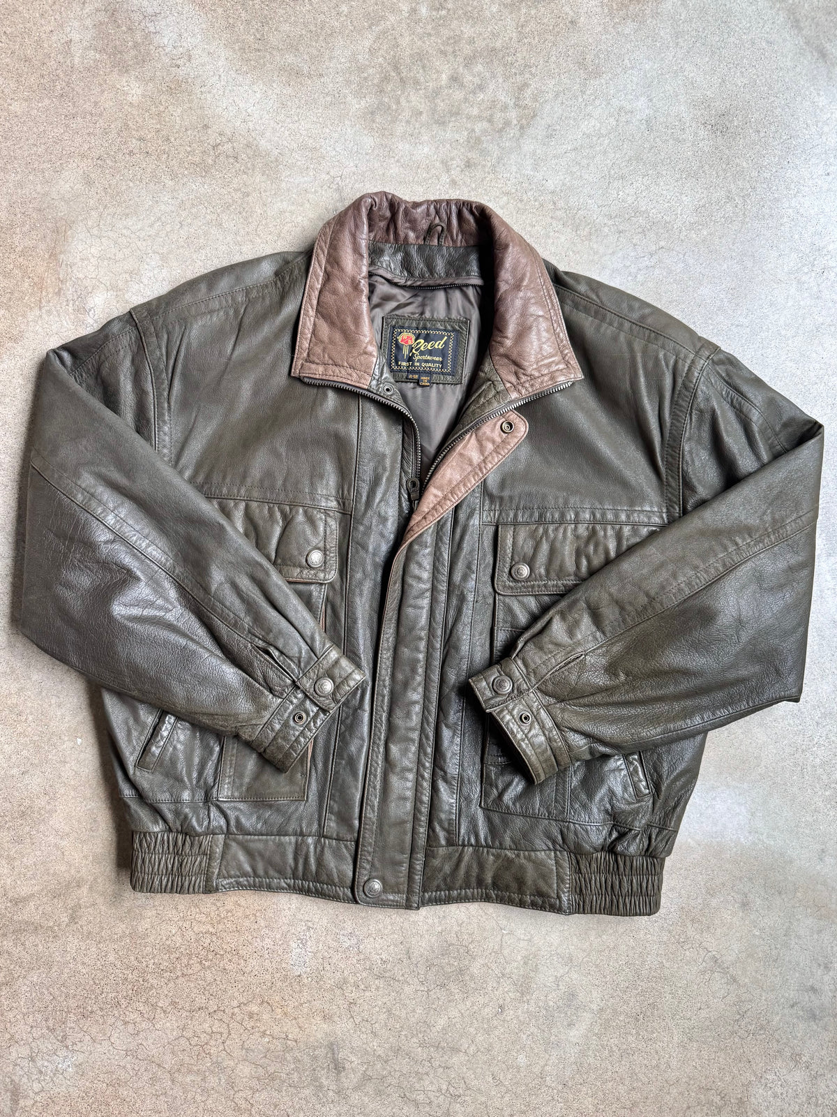 Vintage 1980s Reed Sportswear Brown Leather Zip-Up Jacket | 48R