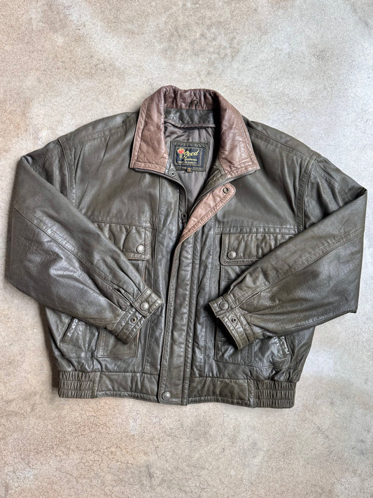 Vintage 1980s Reed Sportswear Brown Leather Zip-Up Jacket | 48R