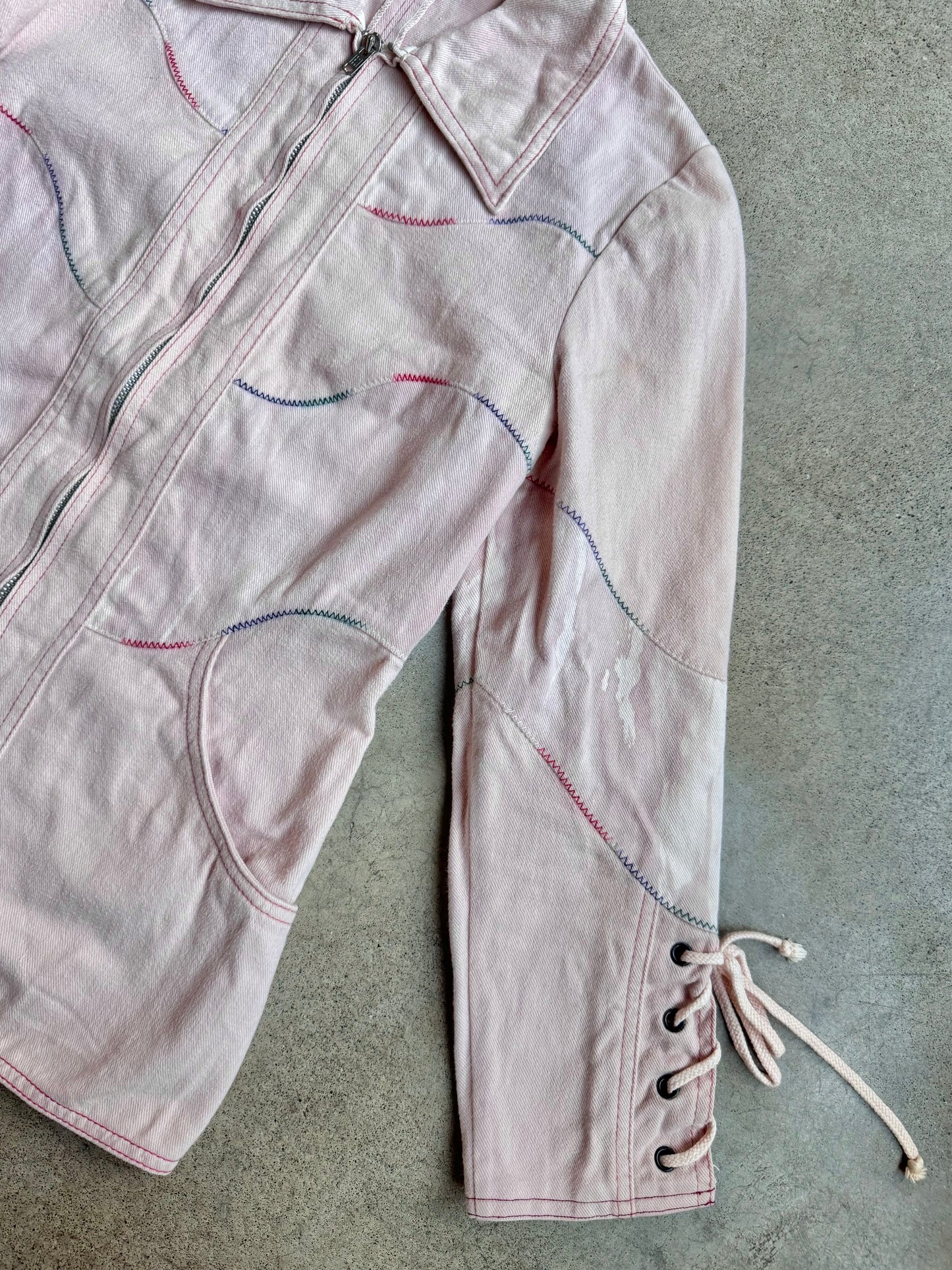 Vintage 1960s Roncelli Rainbow Stitch 100% Cotton Western-Style Zip-Up Jacket | XS/S