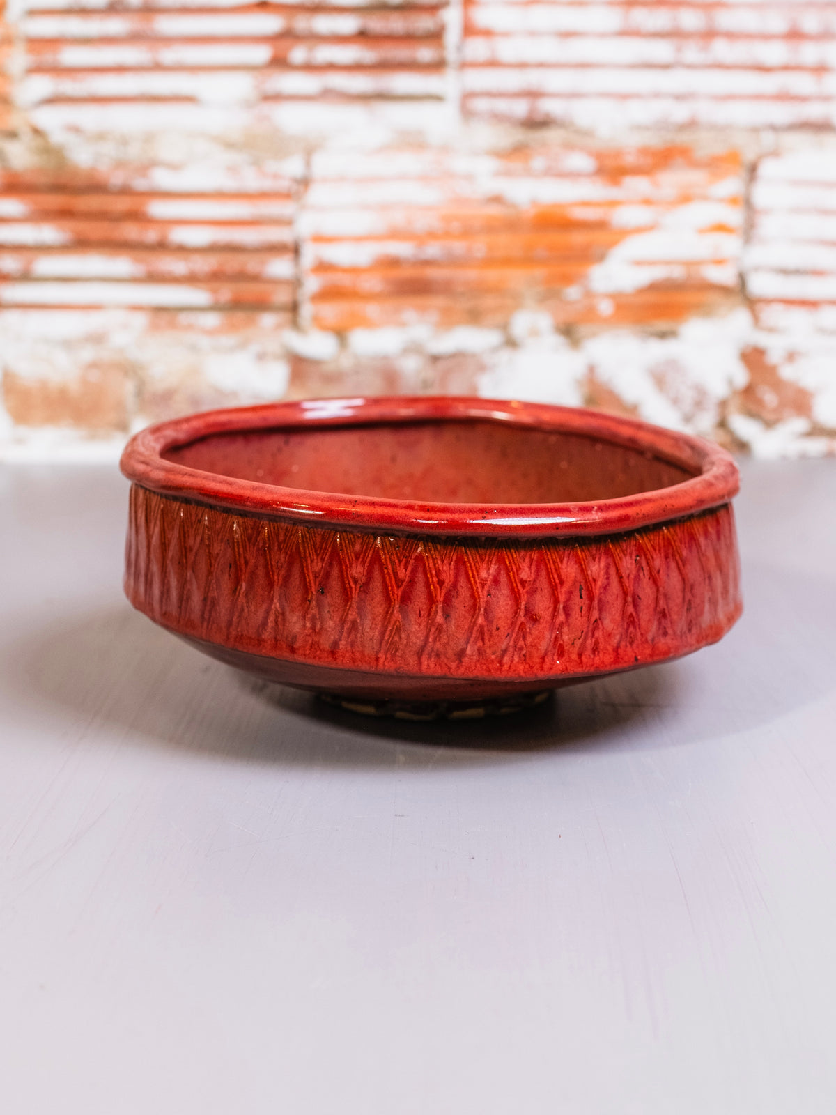 Vintage Studio Pottery Red Glazed Centerpiece Bowl