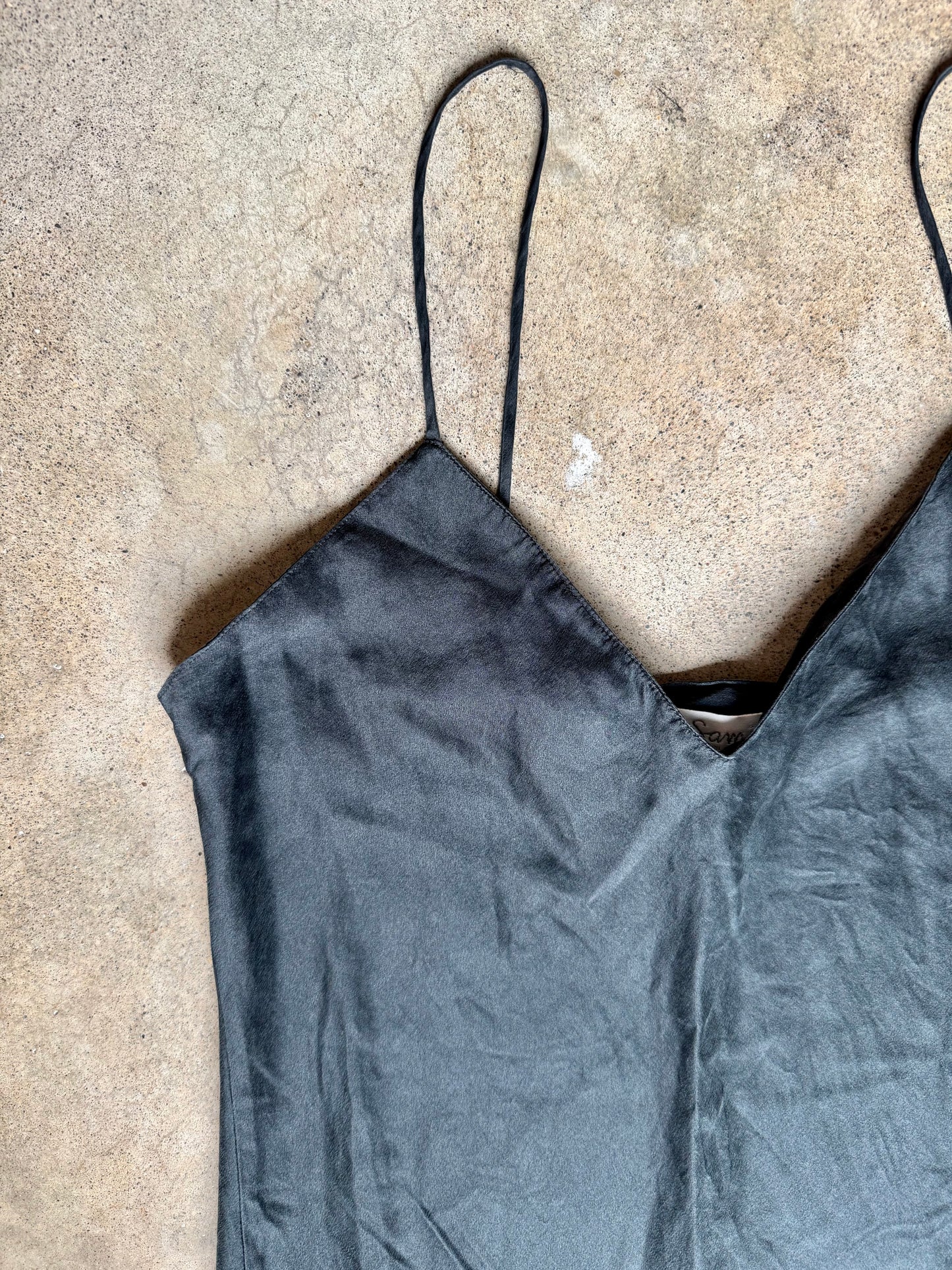 Vintage 1980s Sami New York for Montaldo’s 100% Silk Black Slip Dress | Small