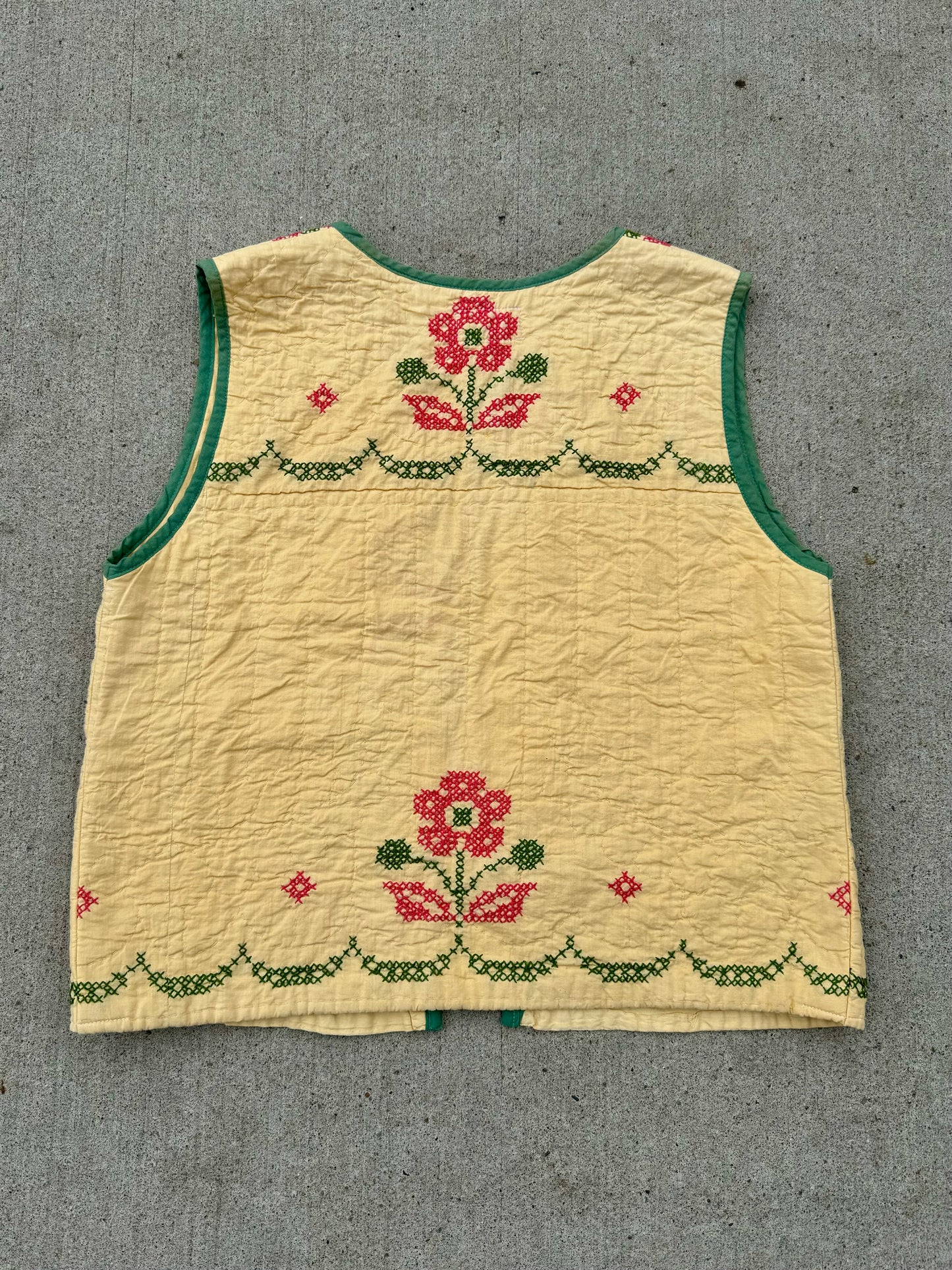 Handmade Floral Embroidered Quilted Vest | Large