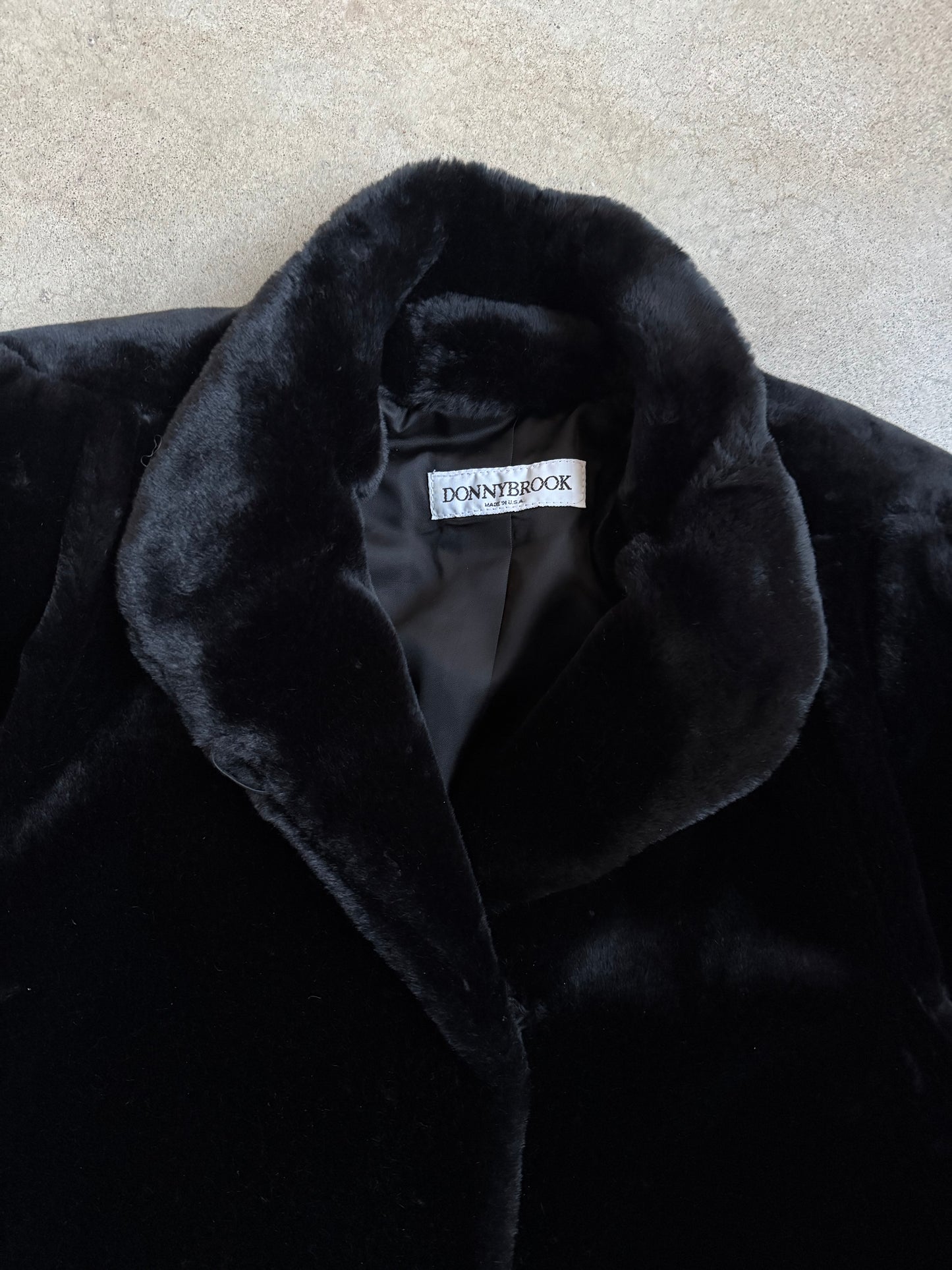 Vintage 1980s Donny Brook Black Faux Fur Short Coat | Small