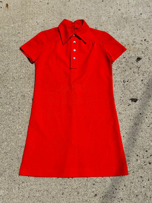 Vintage 1960s Mod Jonathan Logan Red Polo Collar Shift Dress | Small