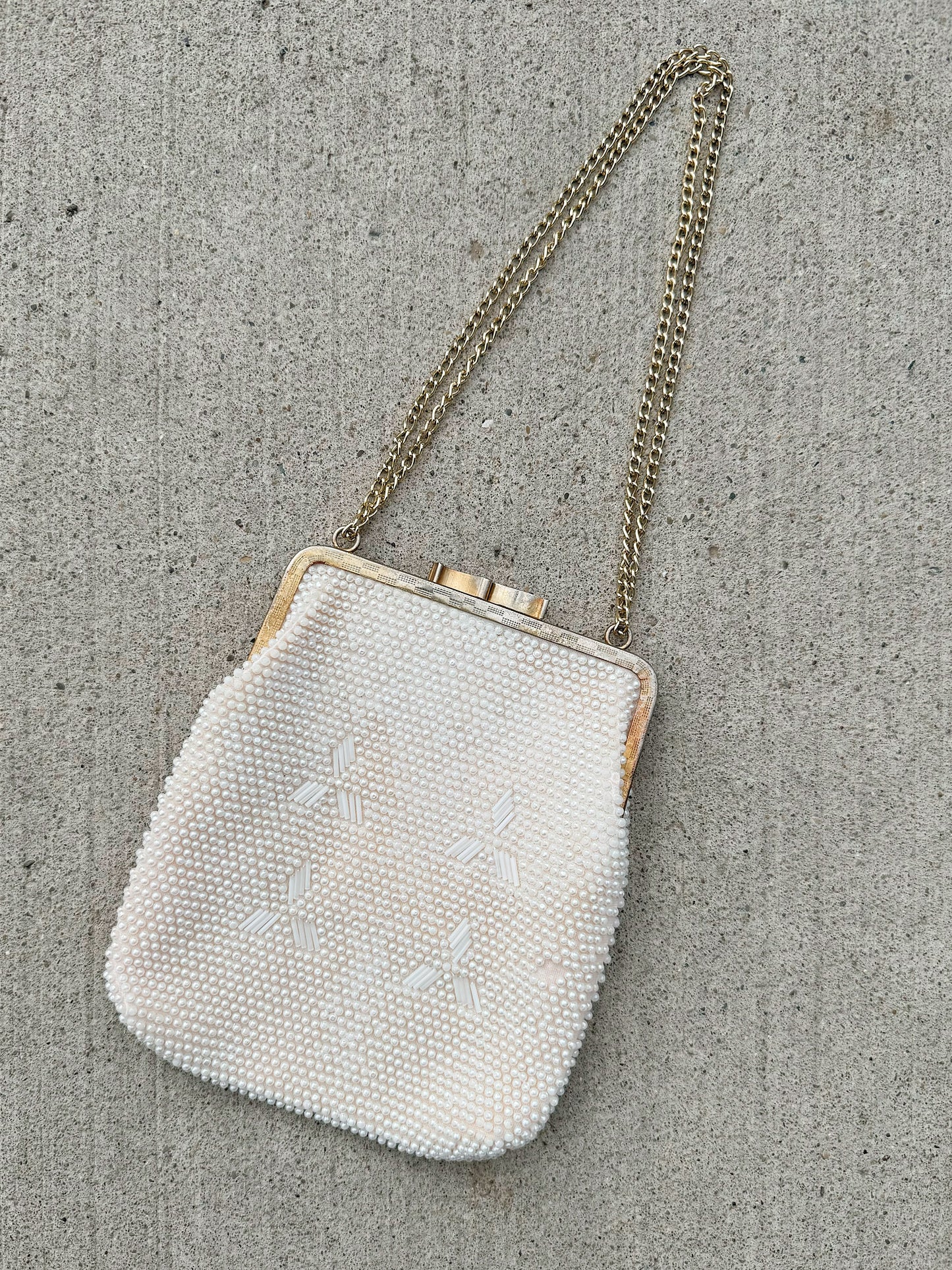 Vintage 1950s Ivory Beaded Clutch Purse