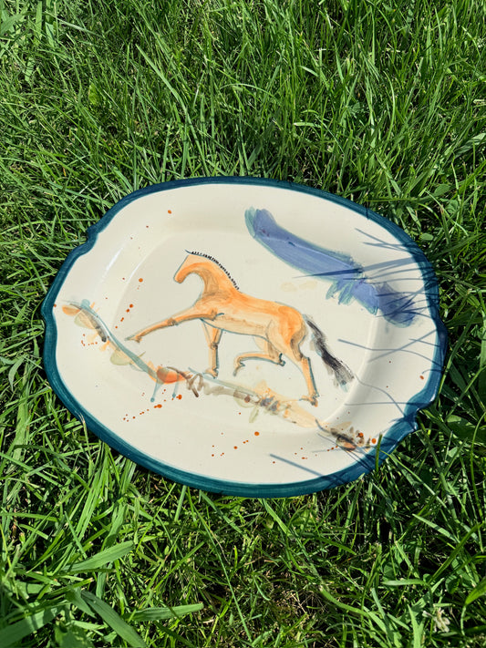 Vintage 1980s Ceramic Signed "Beth Bryant" Abstract Horse Plate