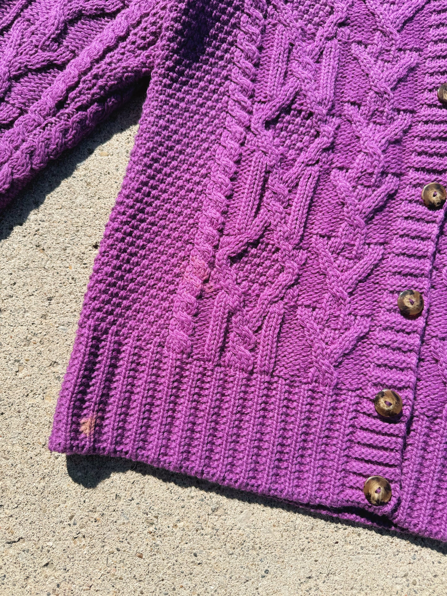 Vintage Aran Crafts Purple Cable Knit Wool Cardigan | Medium