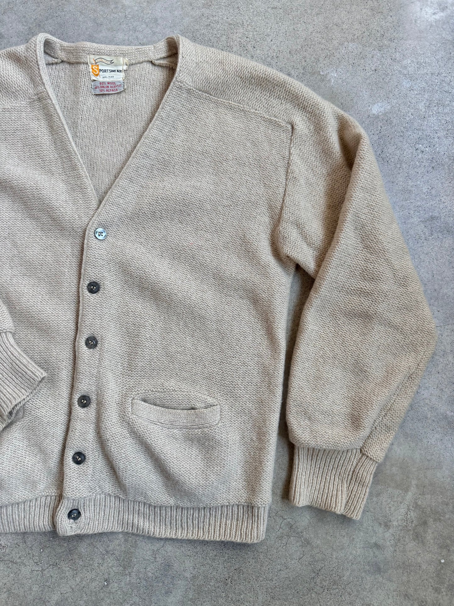 Vintage 1960s Sportswear Beige Wool-Blend Cardigan | Large