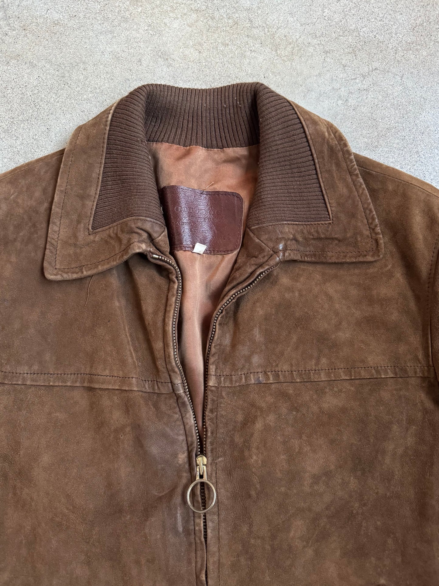 Vintage 1980s Cortefiel Brown Suede Zip-Up Jacket | 38