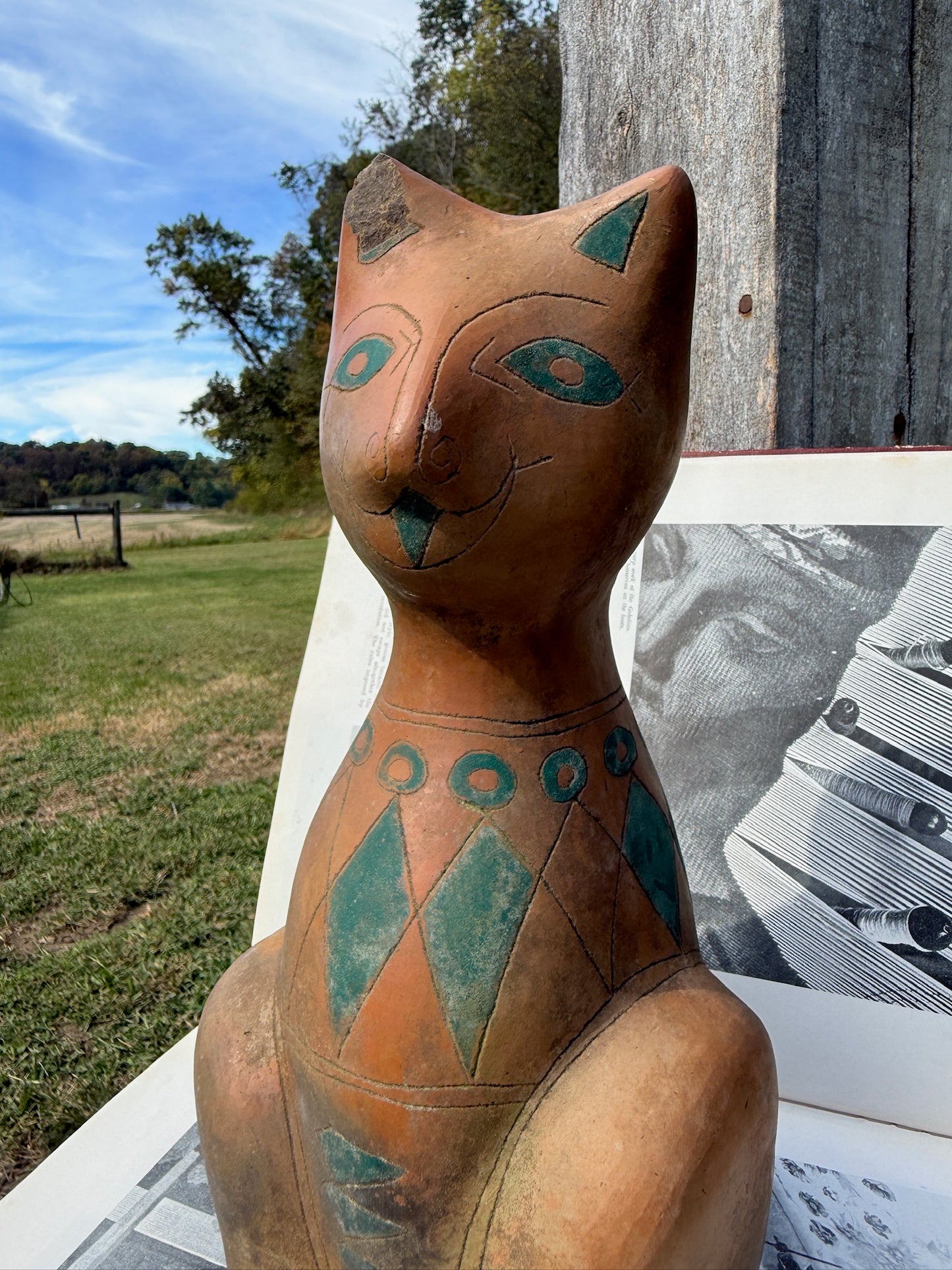 Vintage 1950s Handmade Pottery Oaxaca Mexican Cat Statue