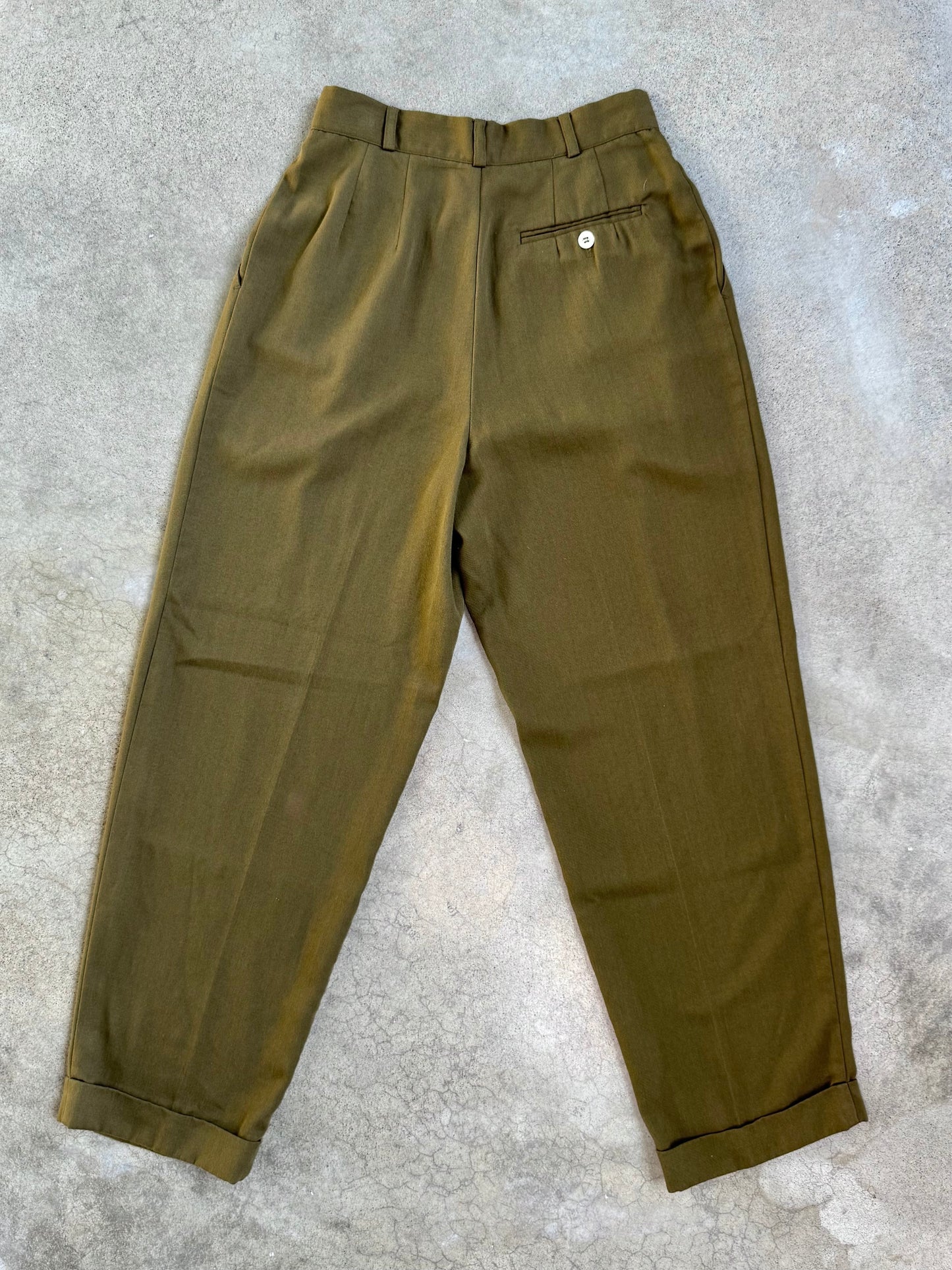 Vintage 1990s Fundamental Things Green High-Waist Pleated Trousers | Waist 25”