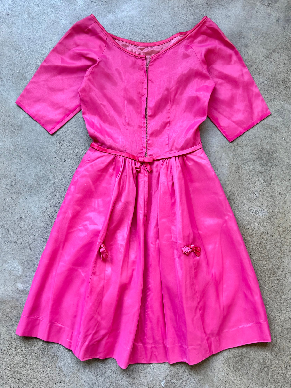 Vintage 1950s Pink Bow Accent Fit & Flare Party Dress | XS