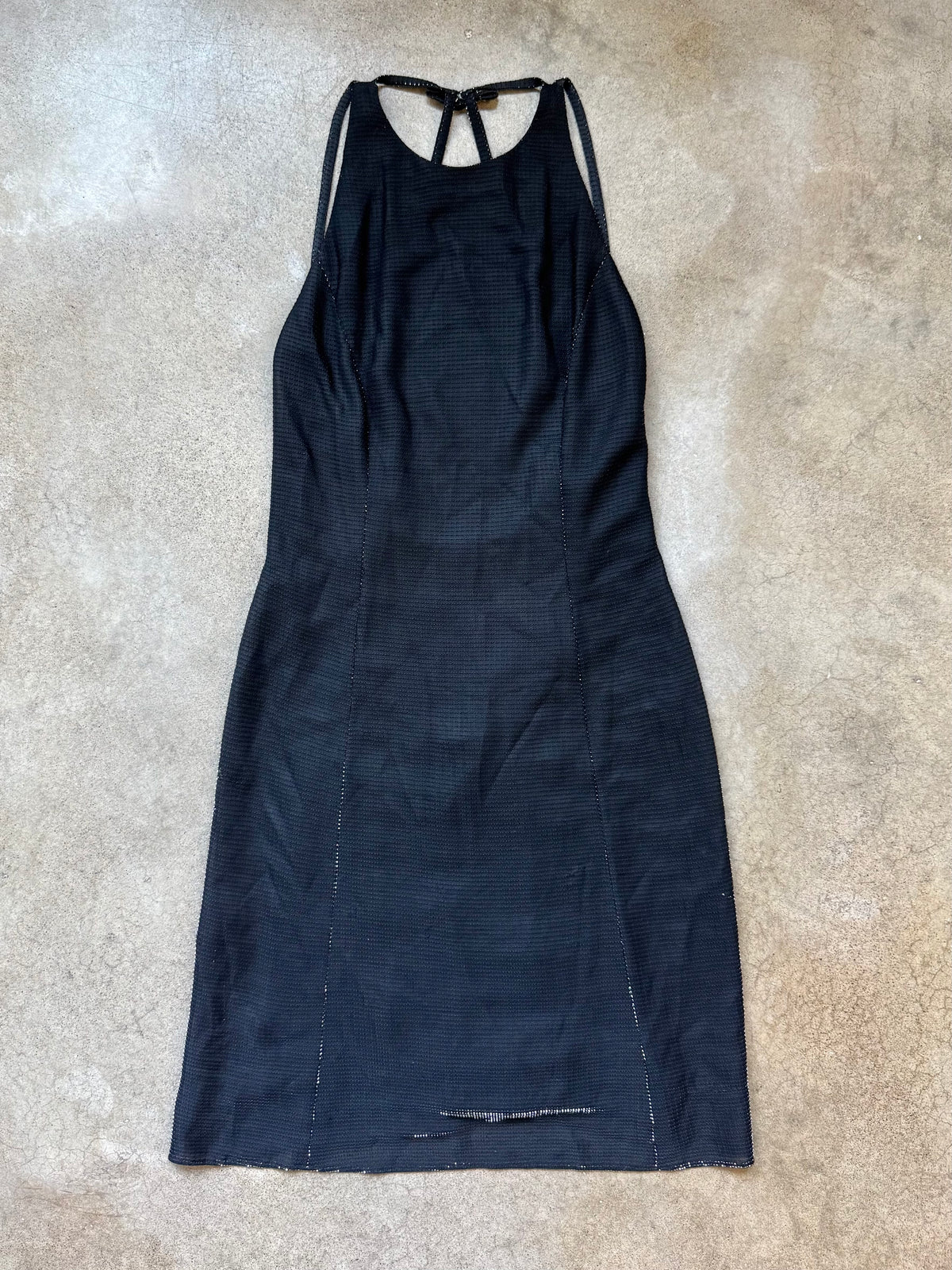 Vintage 1990s Reggio Black Metallic Knit Strappy Halter Dress | Medium