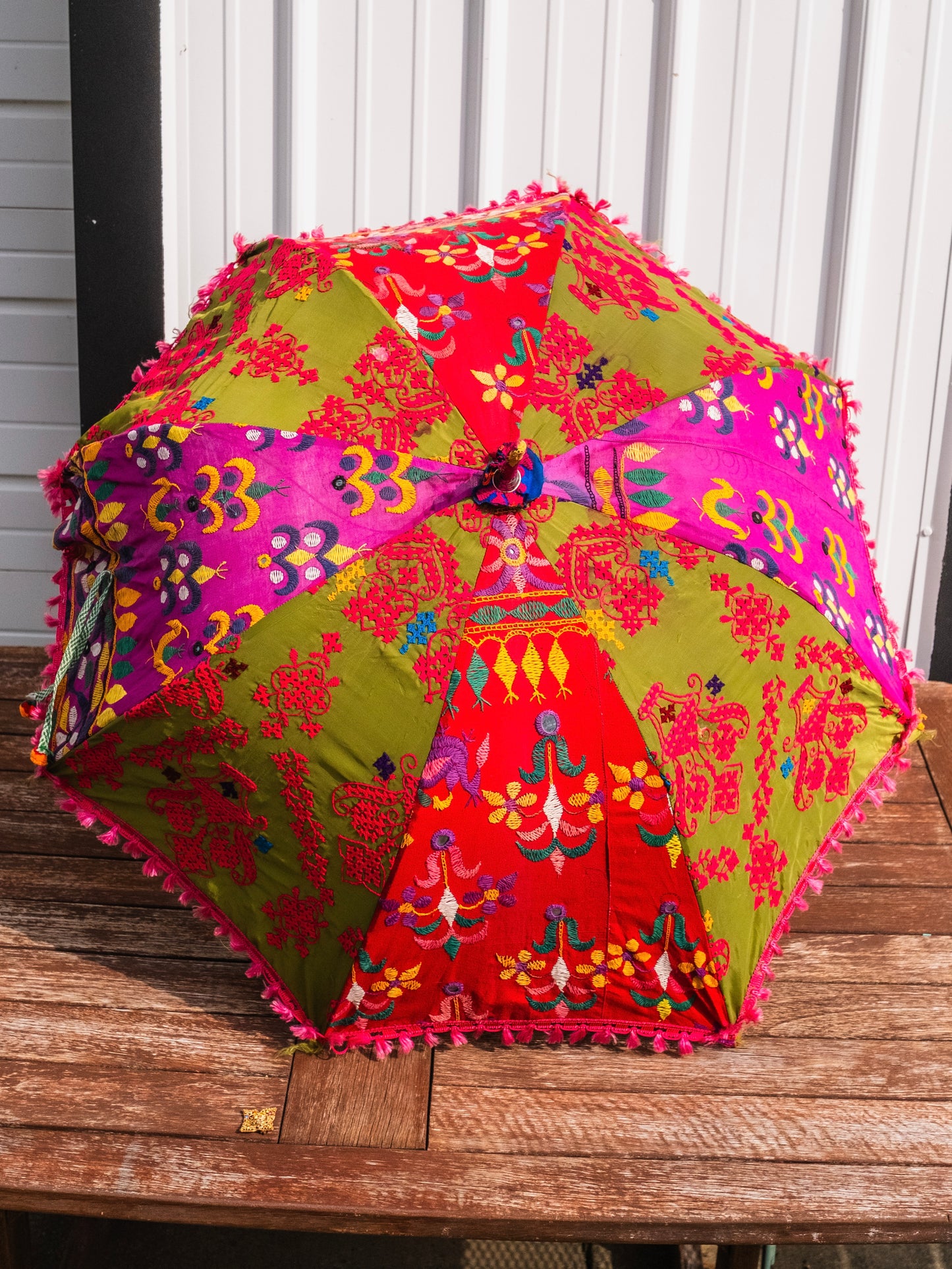 Vintage Indian Embroidered Parasol Umbrella